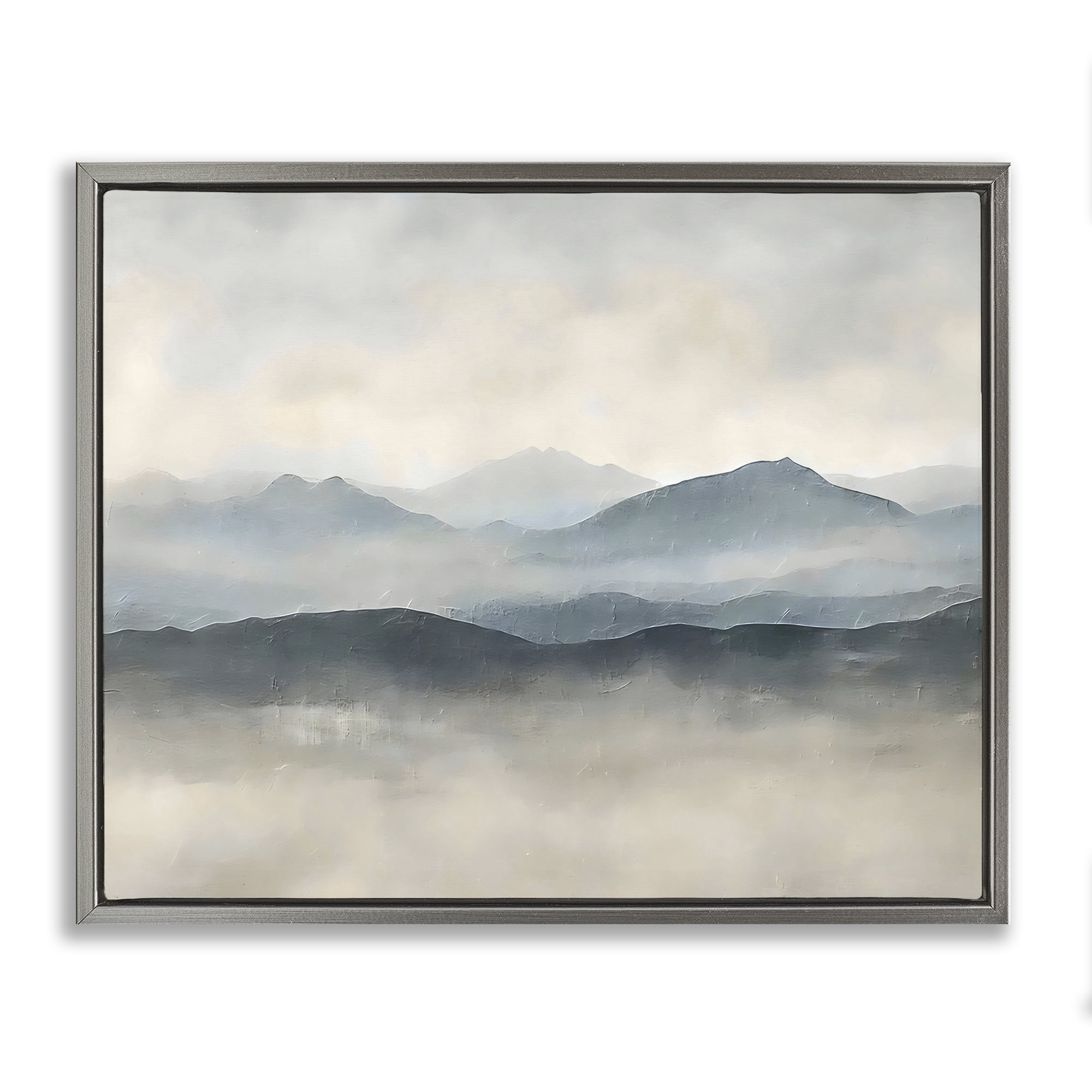 Stupell Industries Misty Muted Mountainscape Gray Framed Floater Canvas Wall Art, design by Riley B