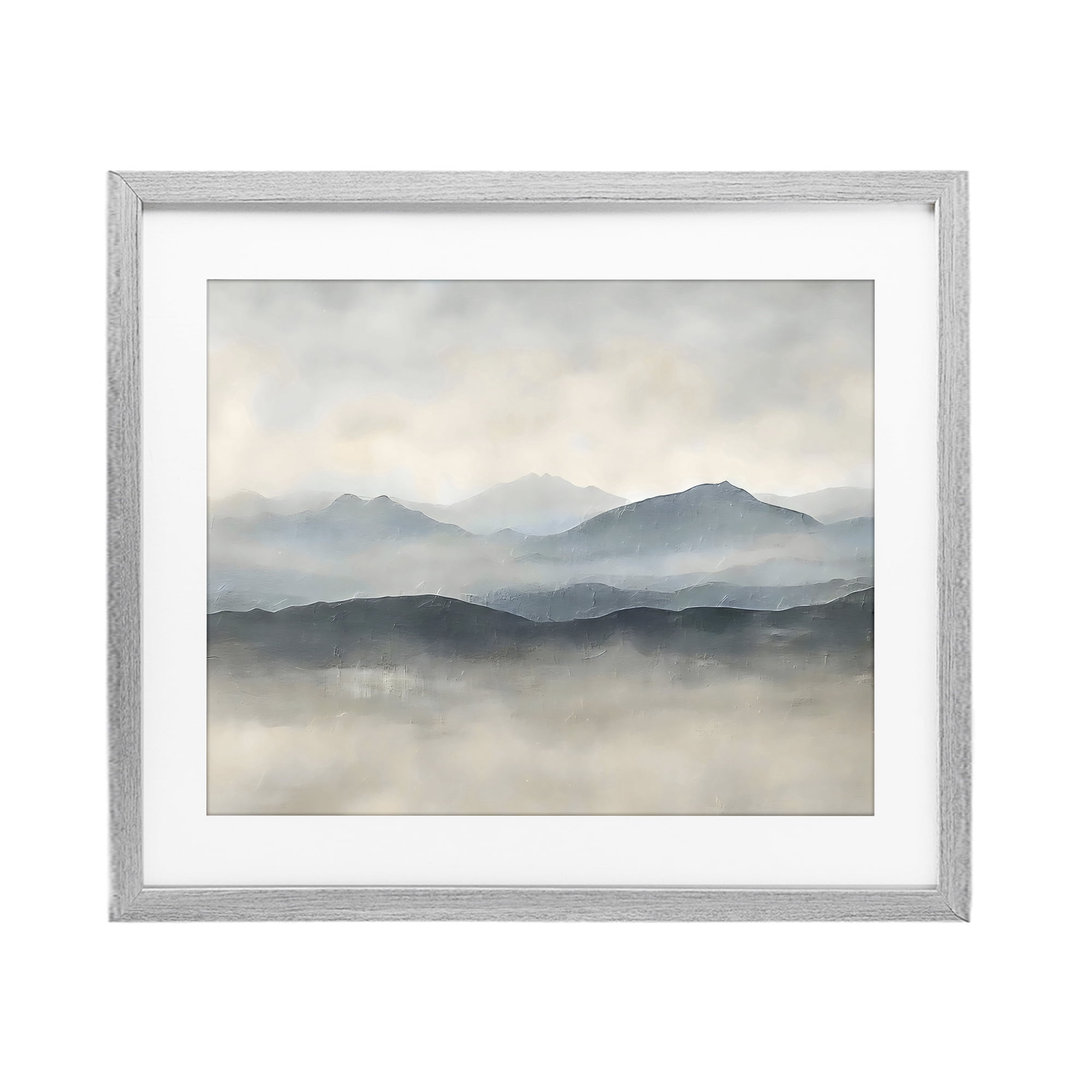 Stupell Industries Misty Muted Mountainscape Gray Framed Print Under Glass, design by Riley B