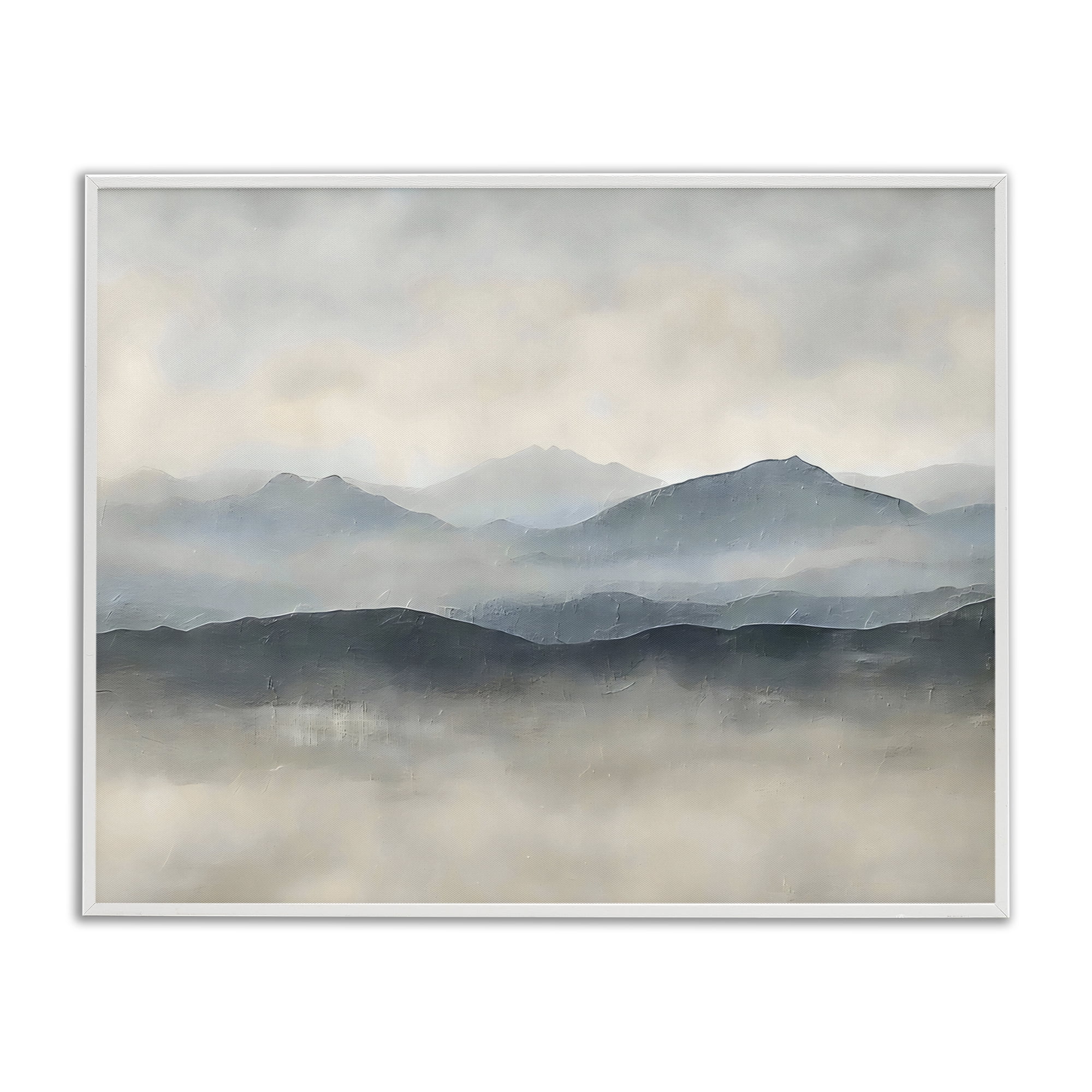 Stupell Industries Misty Muted Mountainscape White Framed Giclee Art, design by Riley B