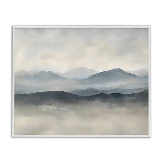 Stupell Industries Contemporary Misty Muted Mountainscape White Framed Giclee Art, 30 x 24, by Riley B