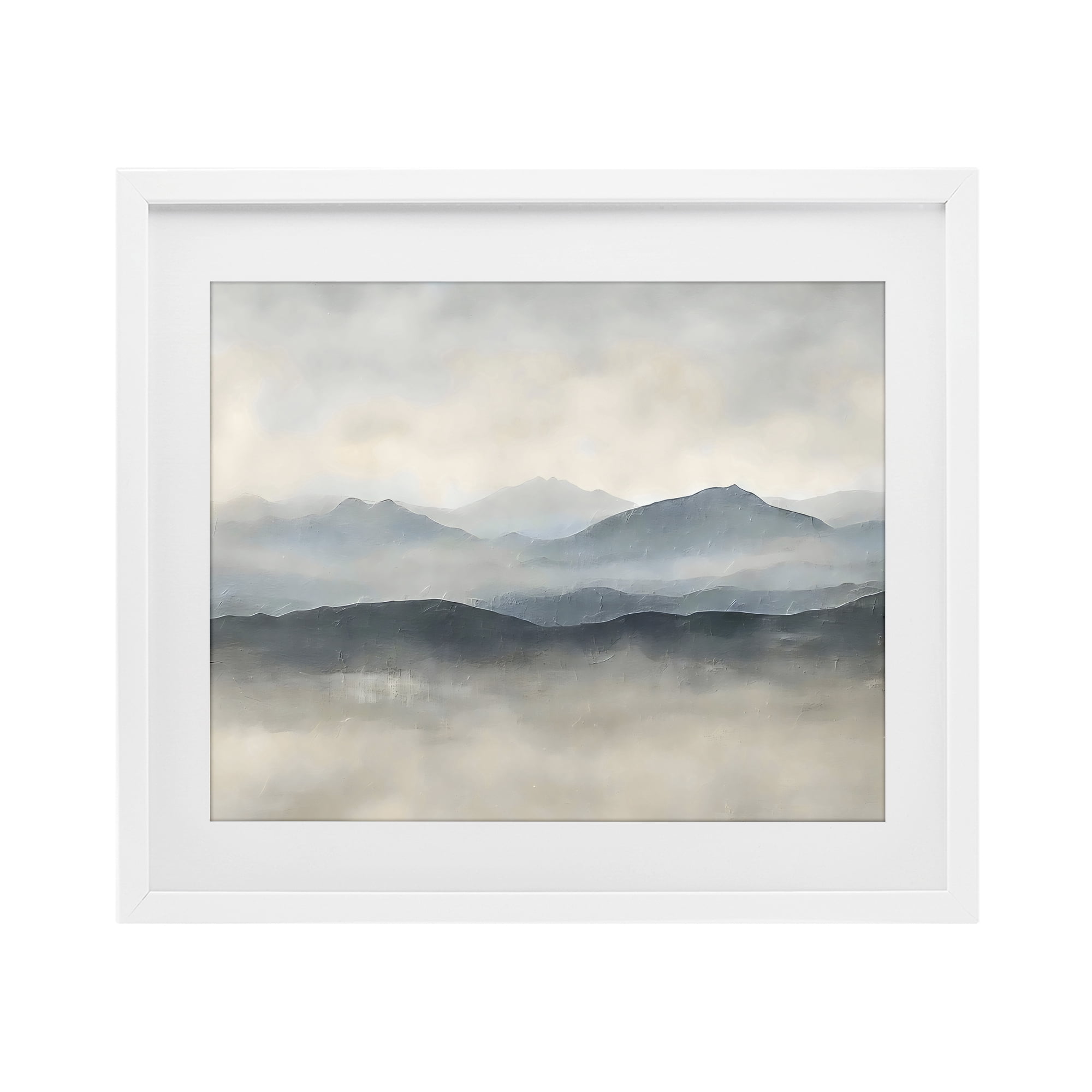 Stupell Industries Misty Muted Mountainscape White Framed Print Under Glass, design by Riley B