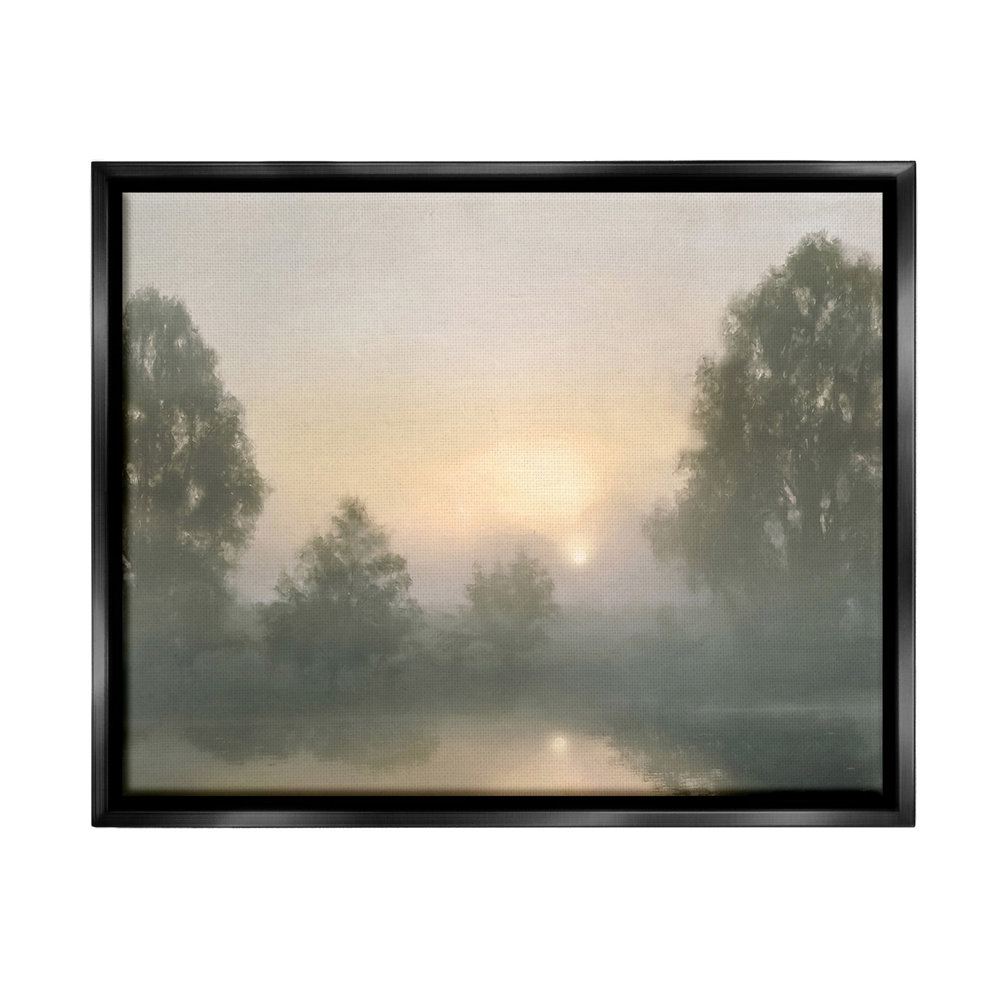 Stupell Industries Misty Pond Reflection Landscape Photography Black Floater Framed Canvas Art Print Wall Art, 21 x 17