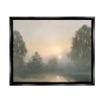 Stupell Industries Misty Pond Reflection Landscape Photography Black Floater Framed Canvas Art Print Wall Art, 21 x 17