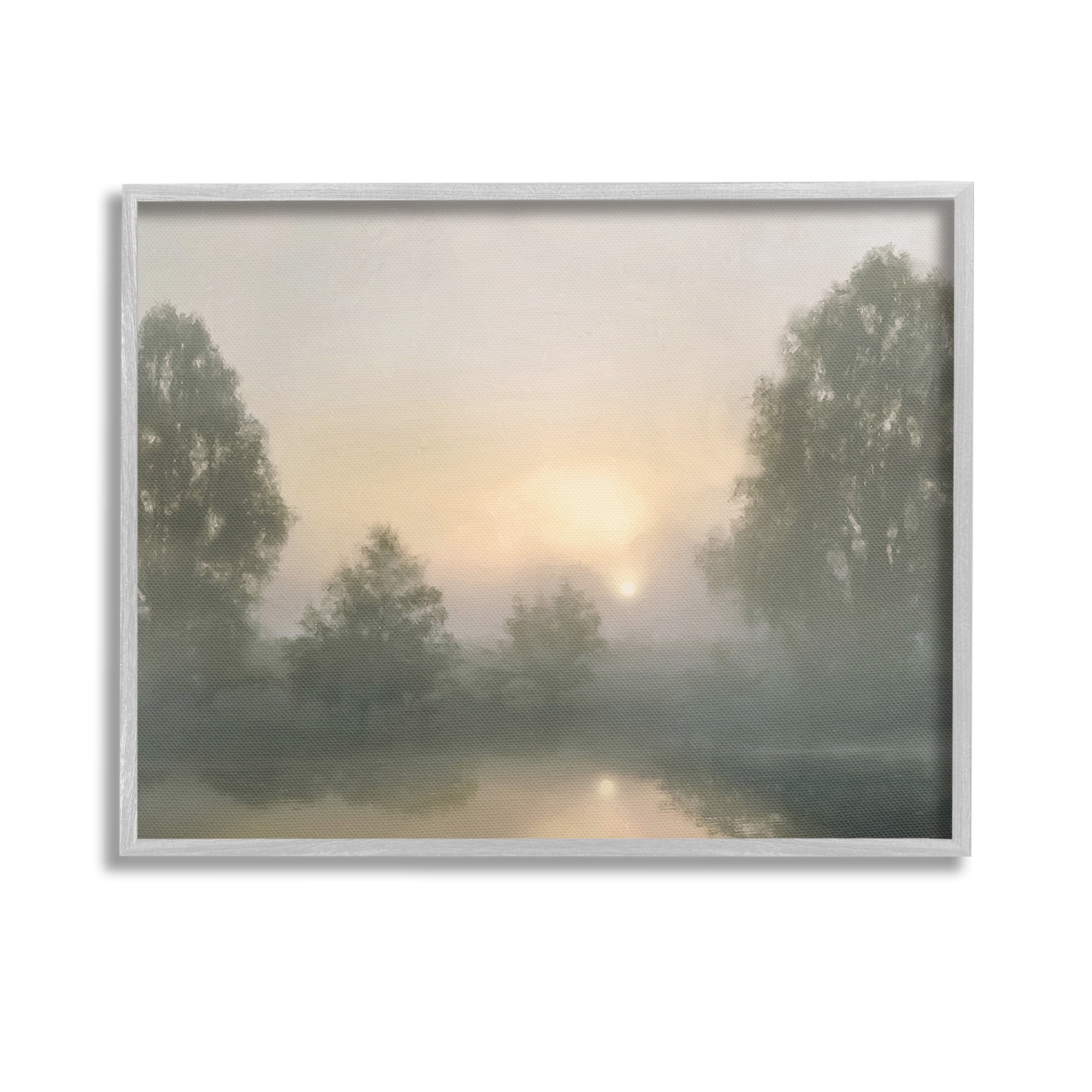 Stupell Industries Misty Pond Reflection Landscape Photography Gray Framed Art Print Wall Art, 14 x 11