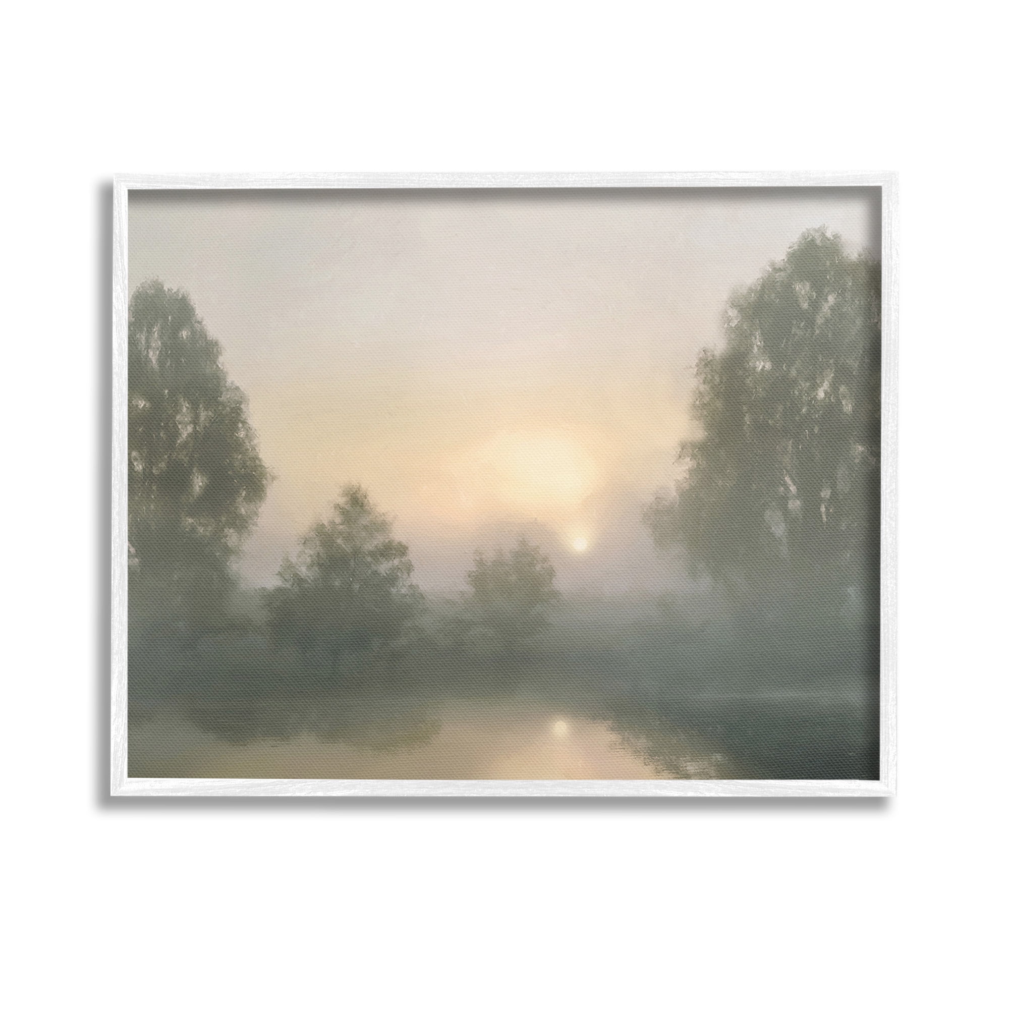 Stupell Industries Misty Pond Reflection Landscape Photography White Framed Art Print Wall Art, 14 x 11