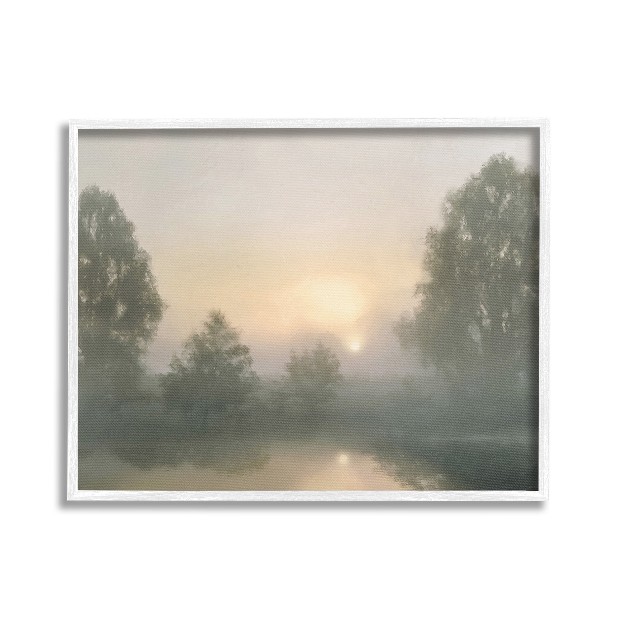 Stupell Industries Misty Pond Reflection Landscape Photography White Framed Art Print Wall Art, 30 x 24