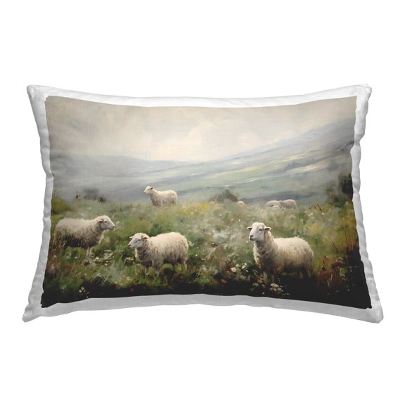 Stupell Industries Misty Sheep Pasture Decorative Printed Throw Pillow Design by Petal Prints Design.
