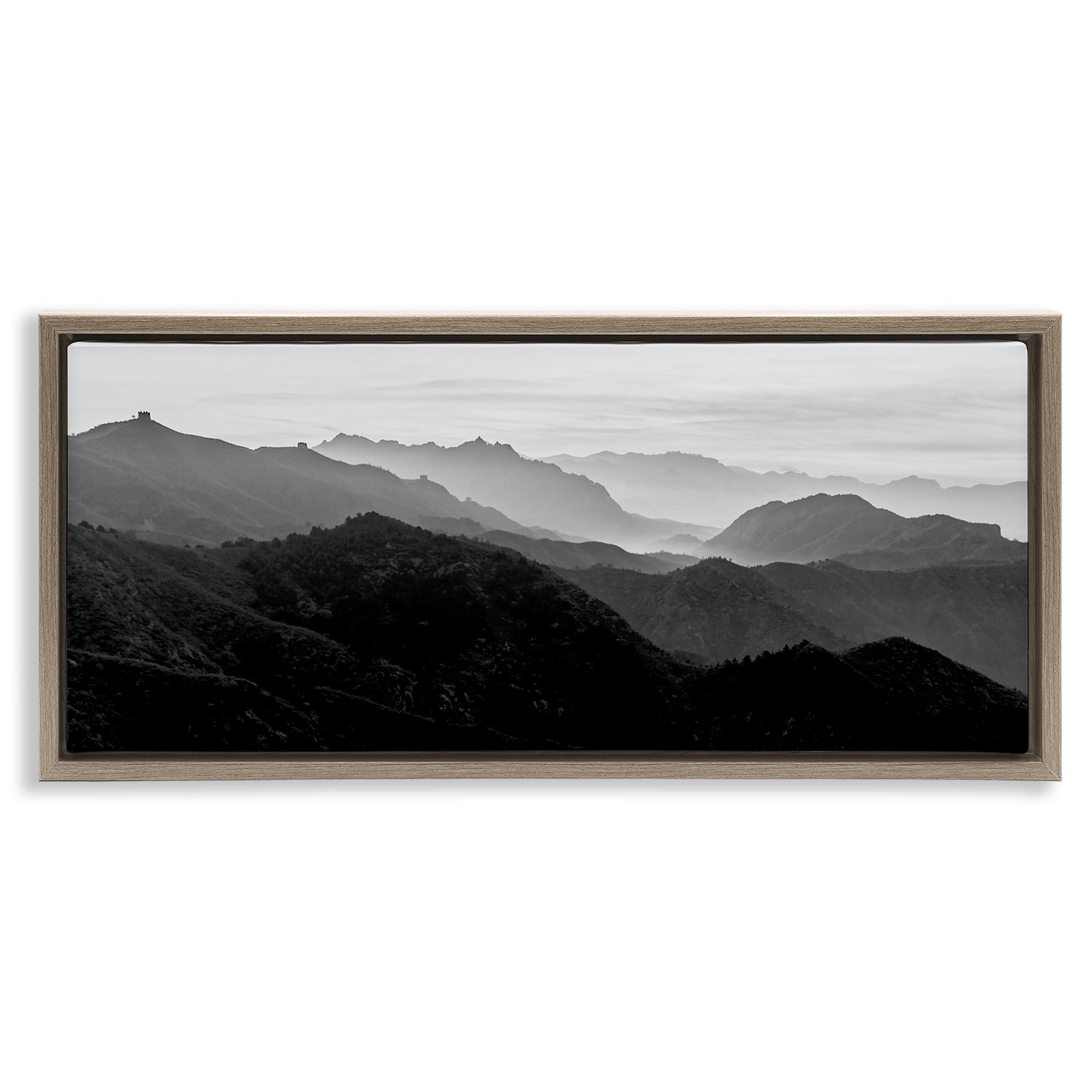 Stupell Industries Misty Sky Open Mountain Landscape Landscape Photography Brown Floater Framed Canvas Art Print Wall Art, 25 x 11