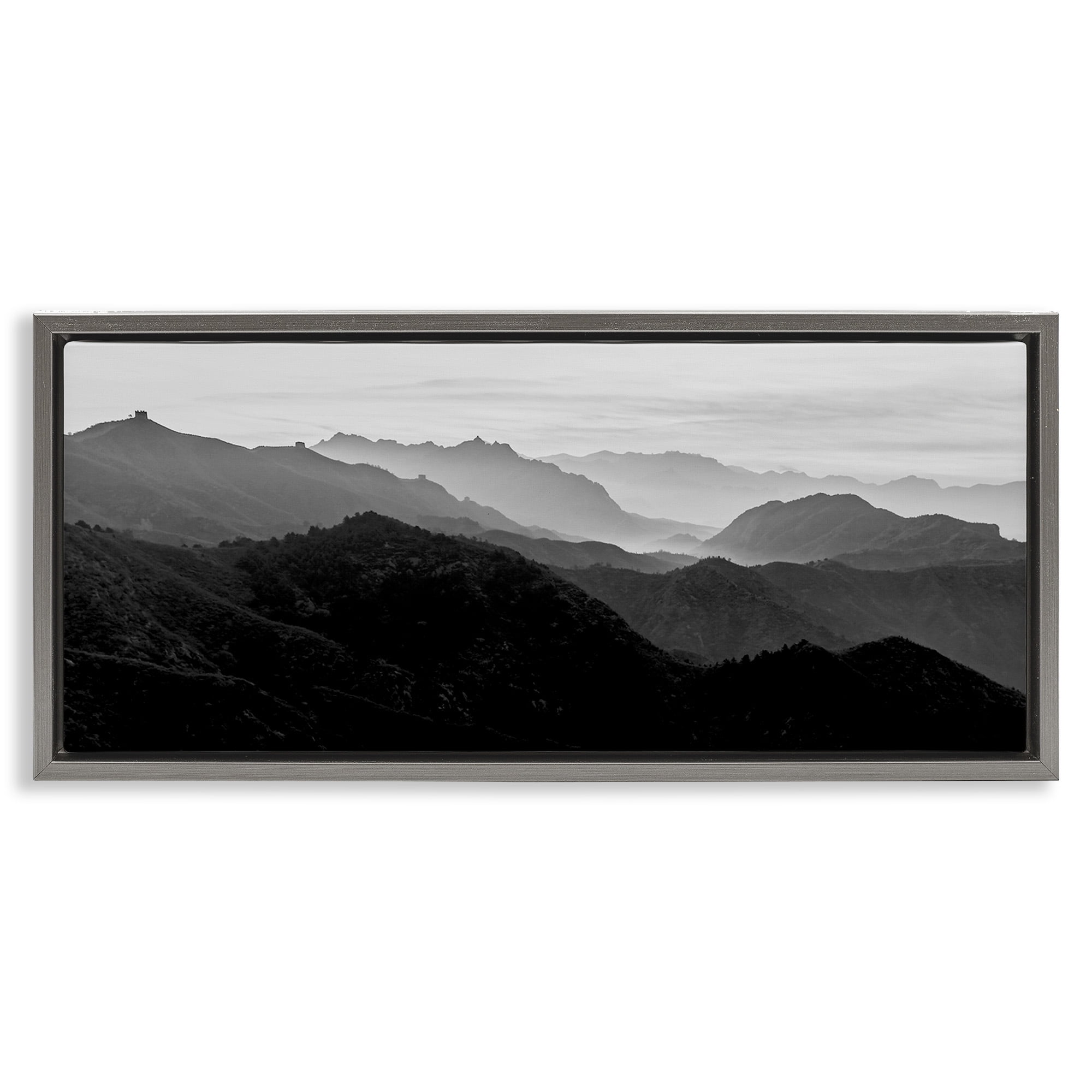 Gray Framed Misty Mountain Landscape Canvas Print, 25 x 11