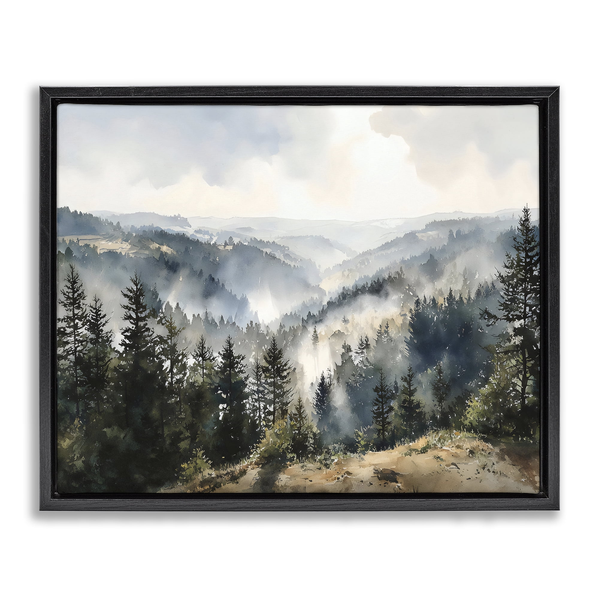 Stupell Industries Misty Tree Tops Vista Black Framed Floater Canvas Wall Art, design by Franklyn Gregory
