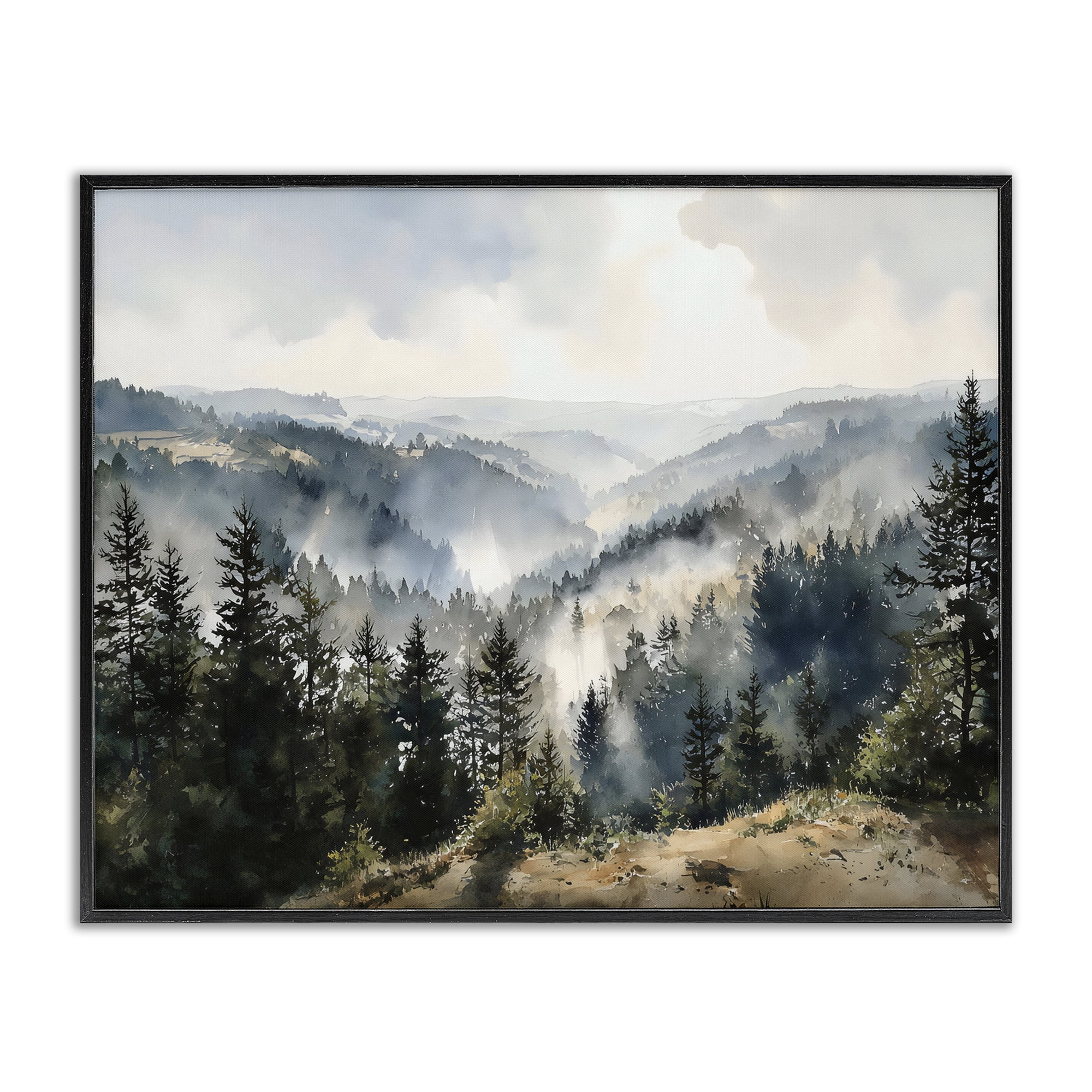 Stupell Industries Misty Tree Tops Vista Black Framed Giclee Art, design by Franklyn Gregory