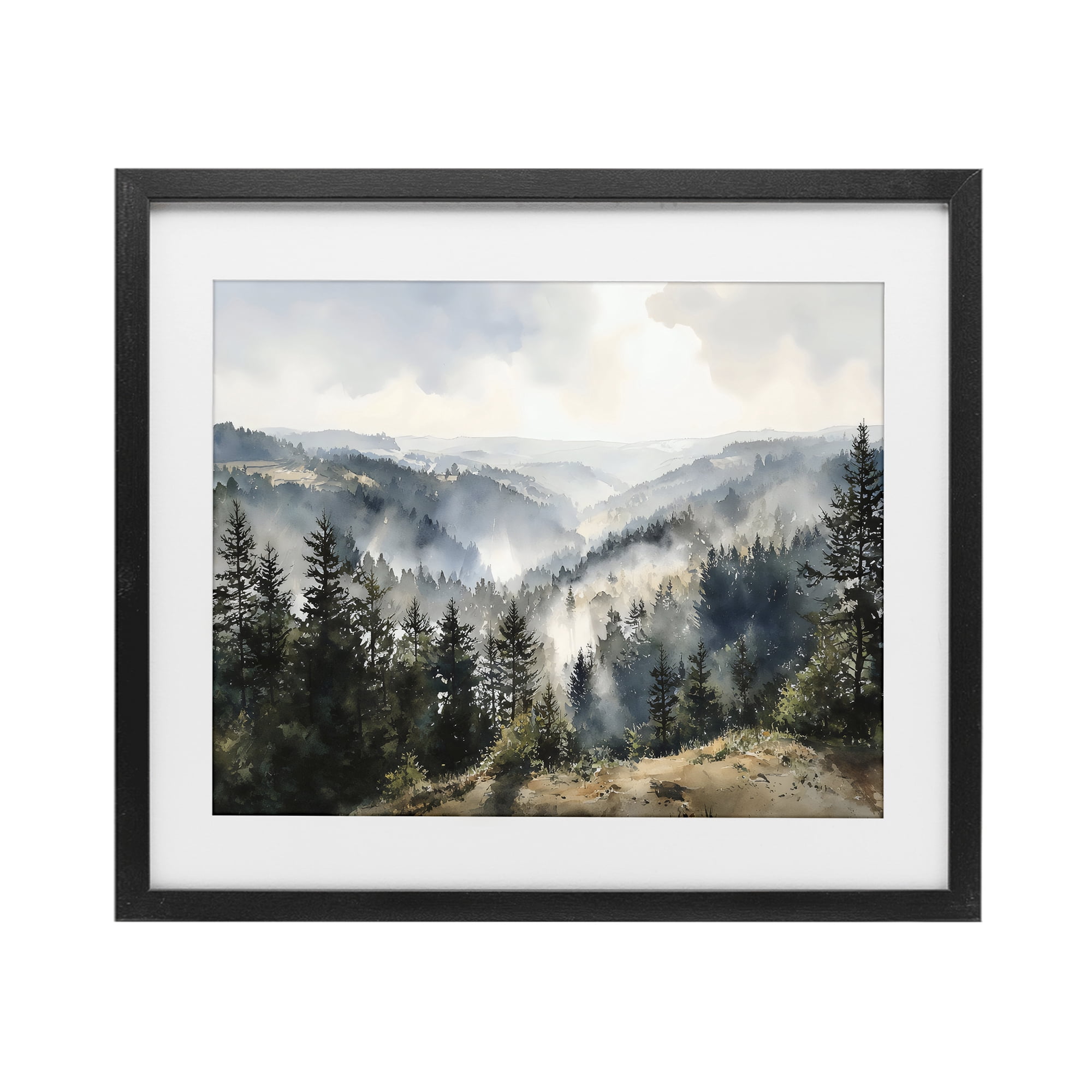 Stupell Industries Misty Tree Tops Vista Black Framed Print Under Glass, design by Franklyn Gregory