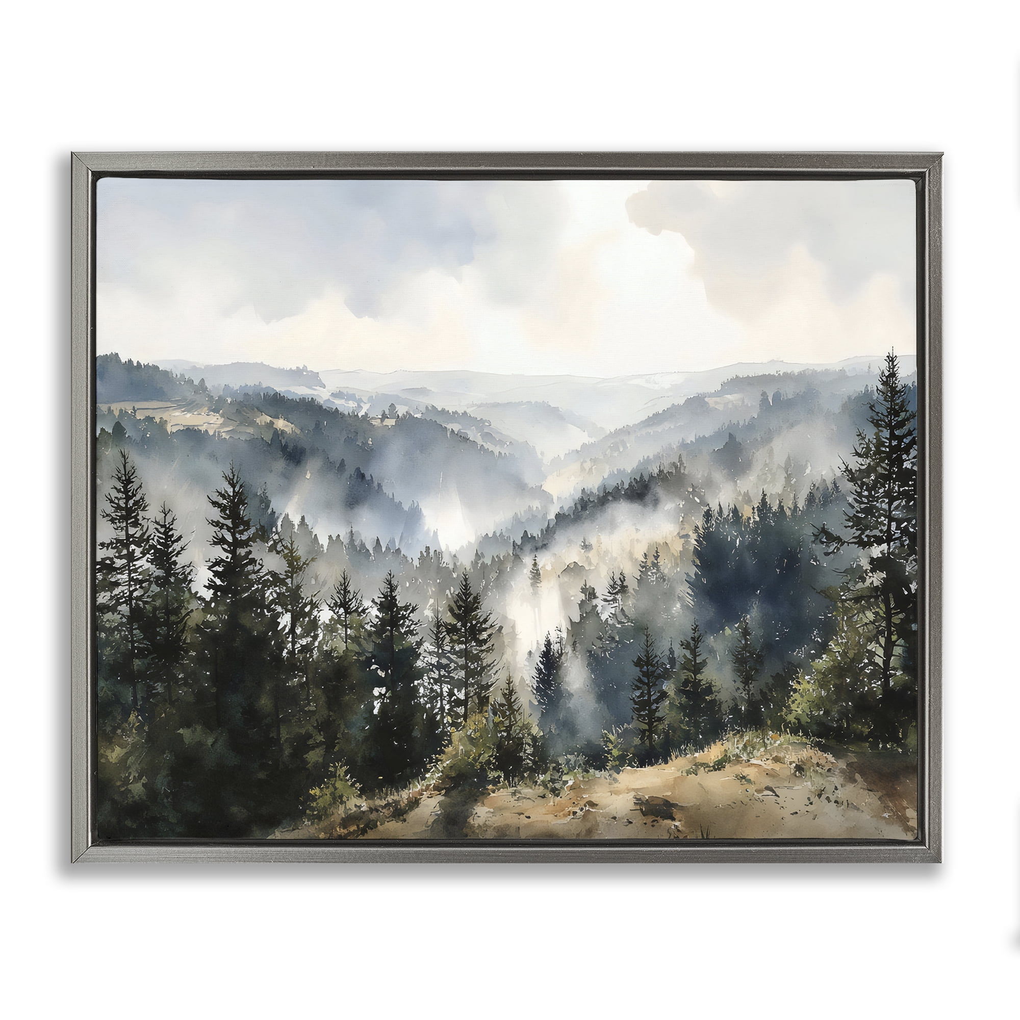 Stupell Industries Misty Tree Tops Vista Gray Framed Floater Canvas Wall Art, design by Franklyn Gregory