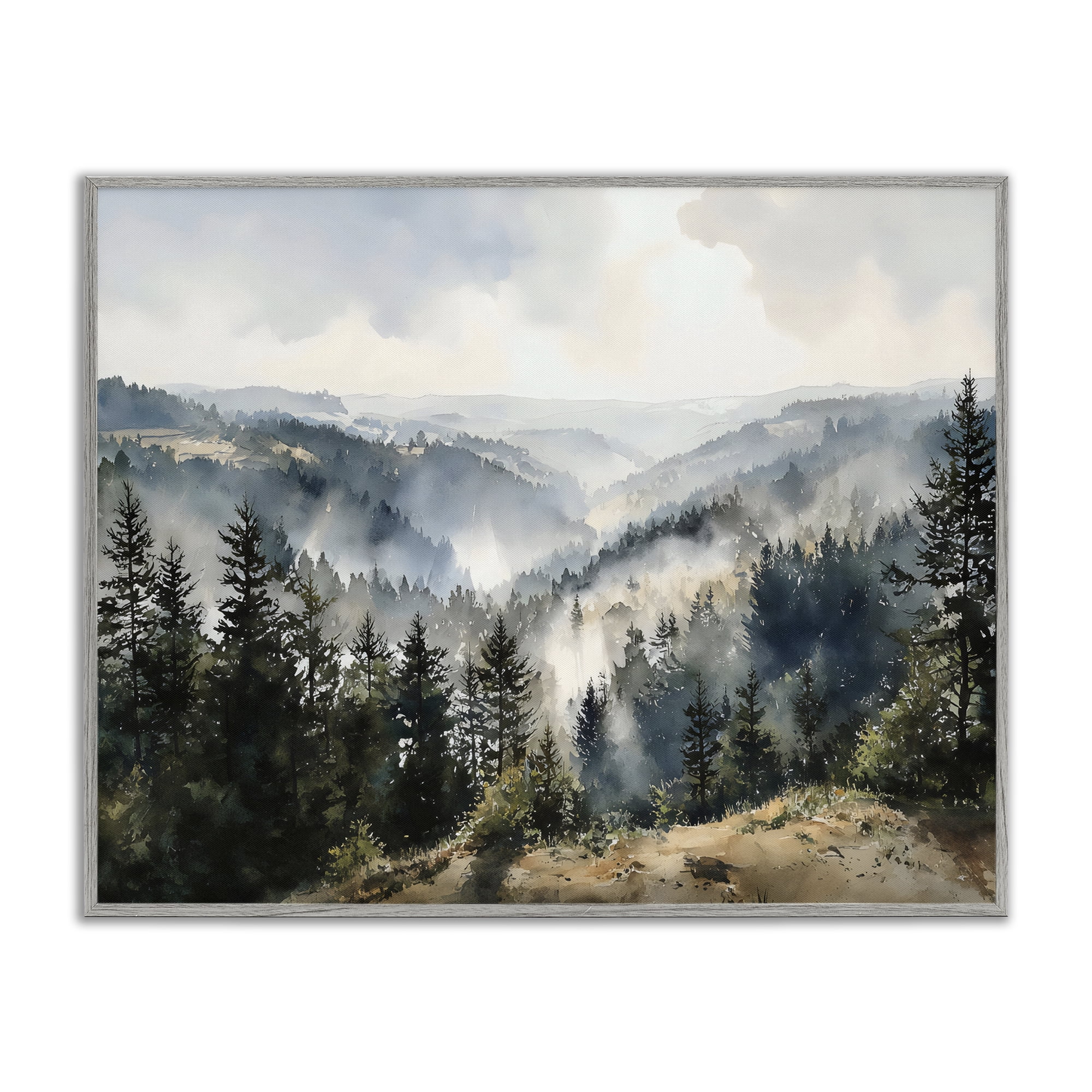Stupell Industries Misty Tree Tops Vista Gray Framed Giclee Art, design by Franklyn Gregory