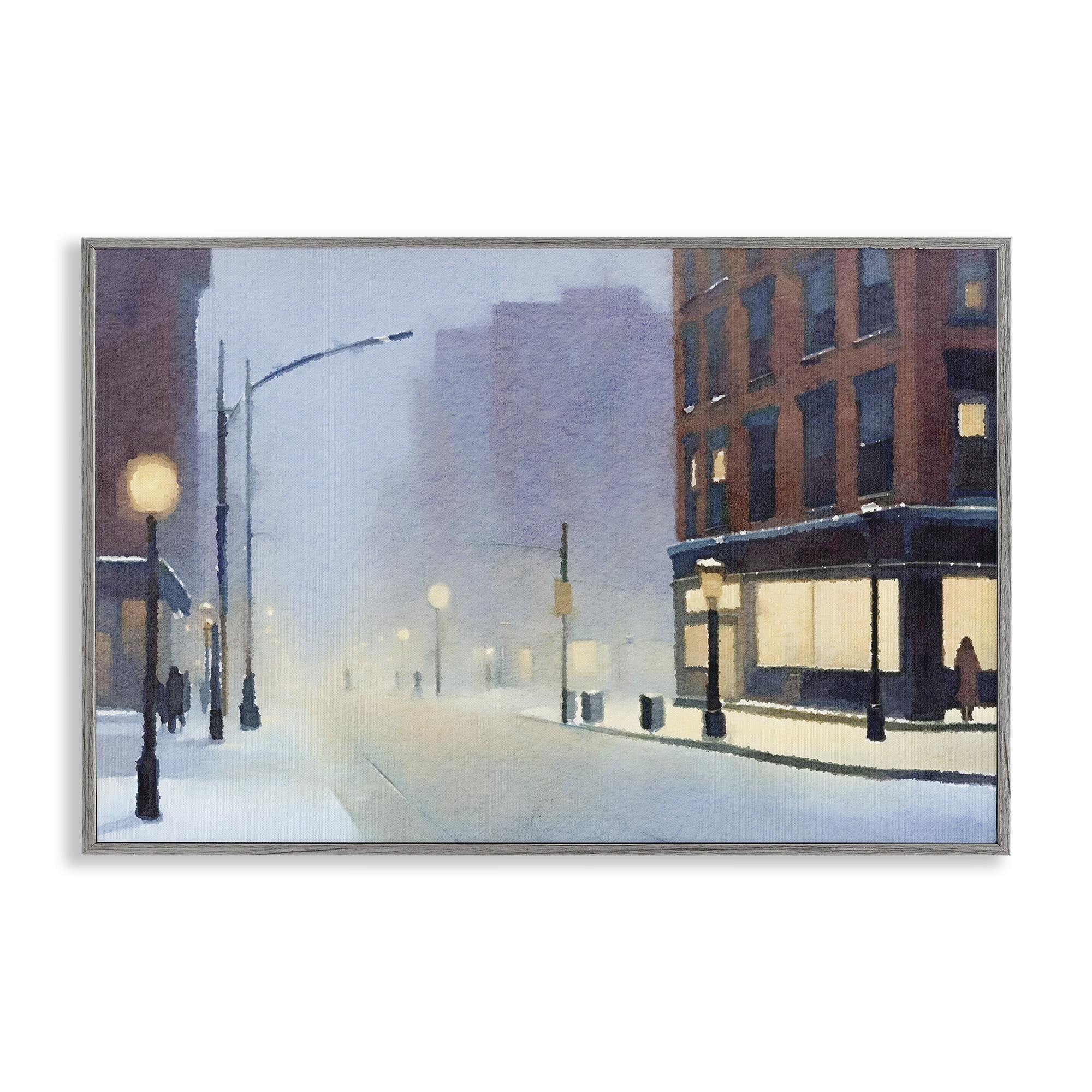 Stupell Industries Misty Winter City Street Scenic & Cityscapes Painting Gray Framed Art Print Wall Art, 30 x 20