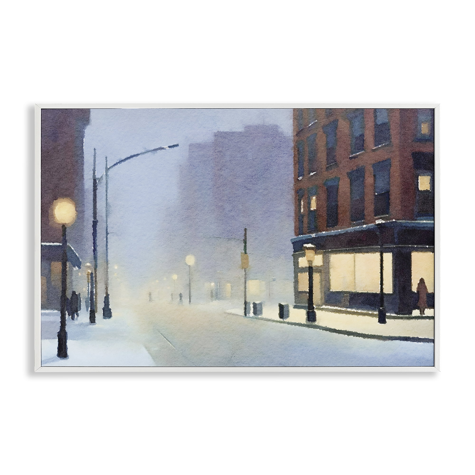 Stupell Industries Misty Winter City Street Scenic & Cityscapes Painting White Framed Art Print Wall Art, 18 x 12