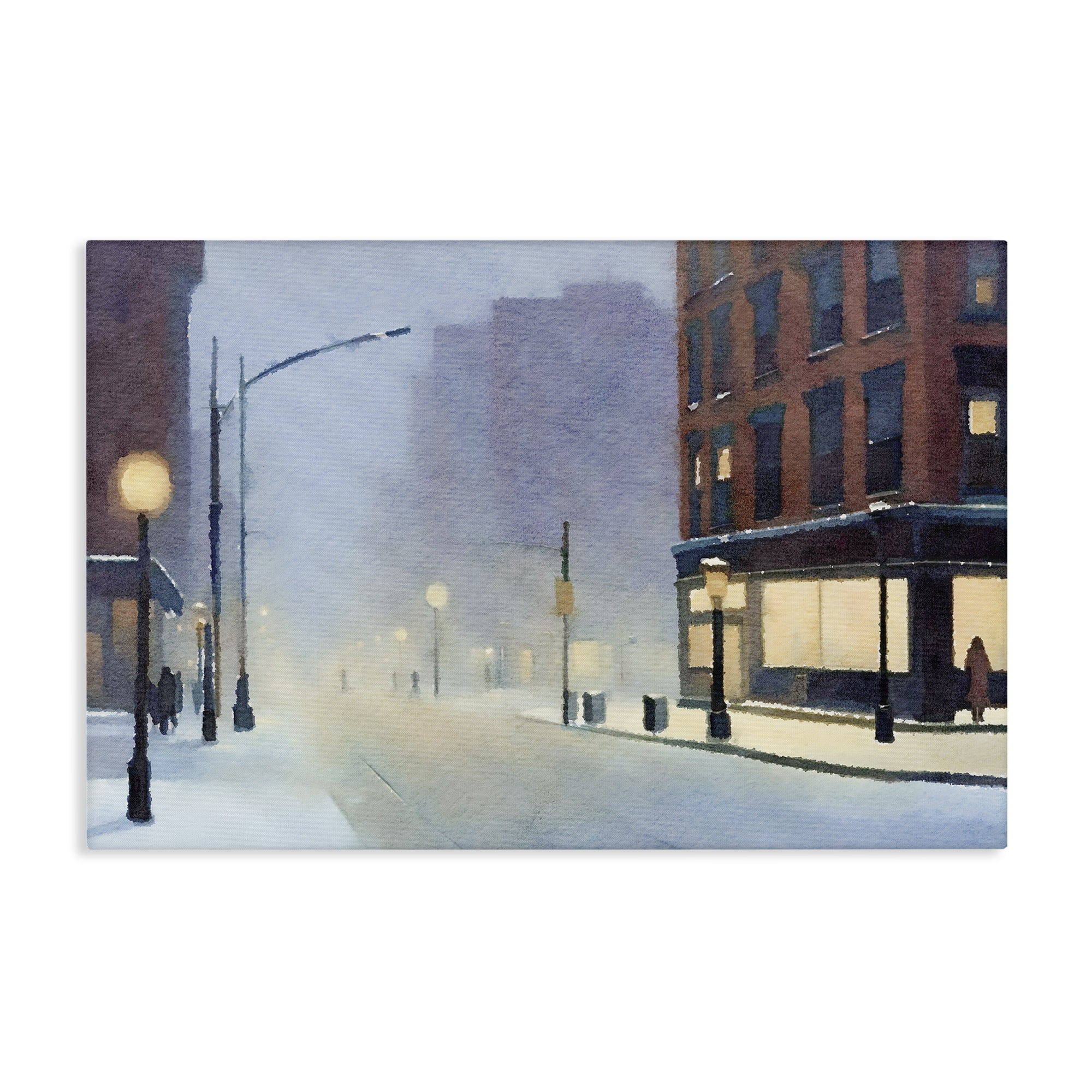 Stupell Industries Misty Winter City Street Scenic & Cityscapes Painting Wrapped Canvas Art Print Wall Art, 30 x 20