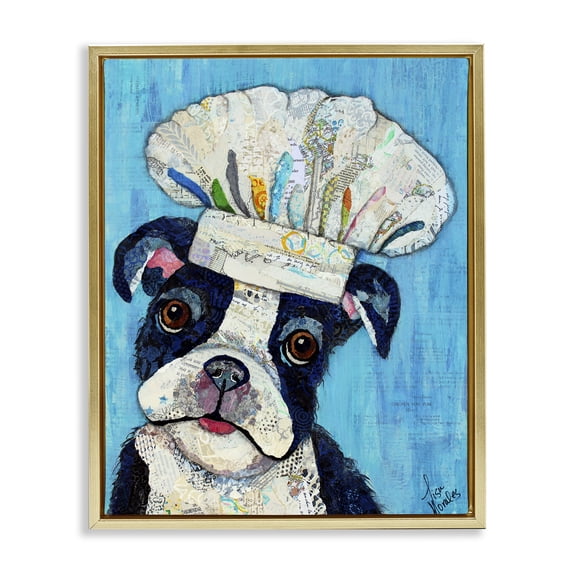 Stupell Industries Mix A Lot Chef Dog Gold Framed Floater Canvas Wall Art design by Lisa Morales, 21 x 17