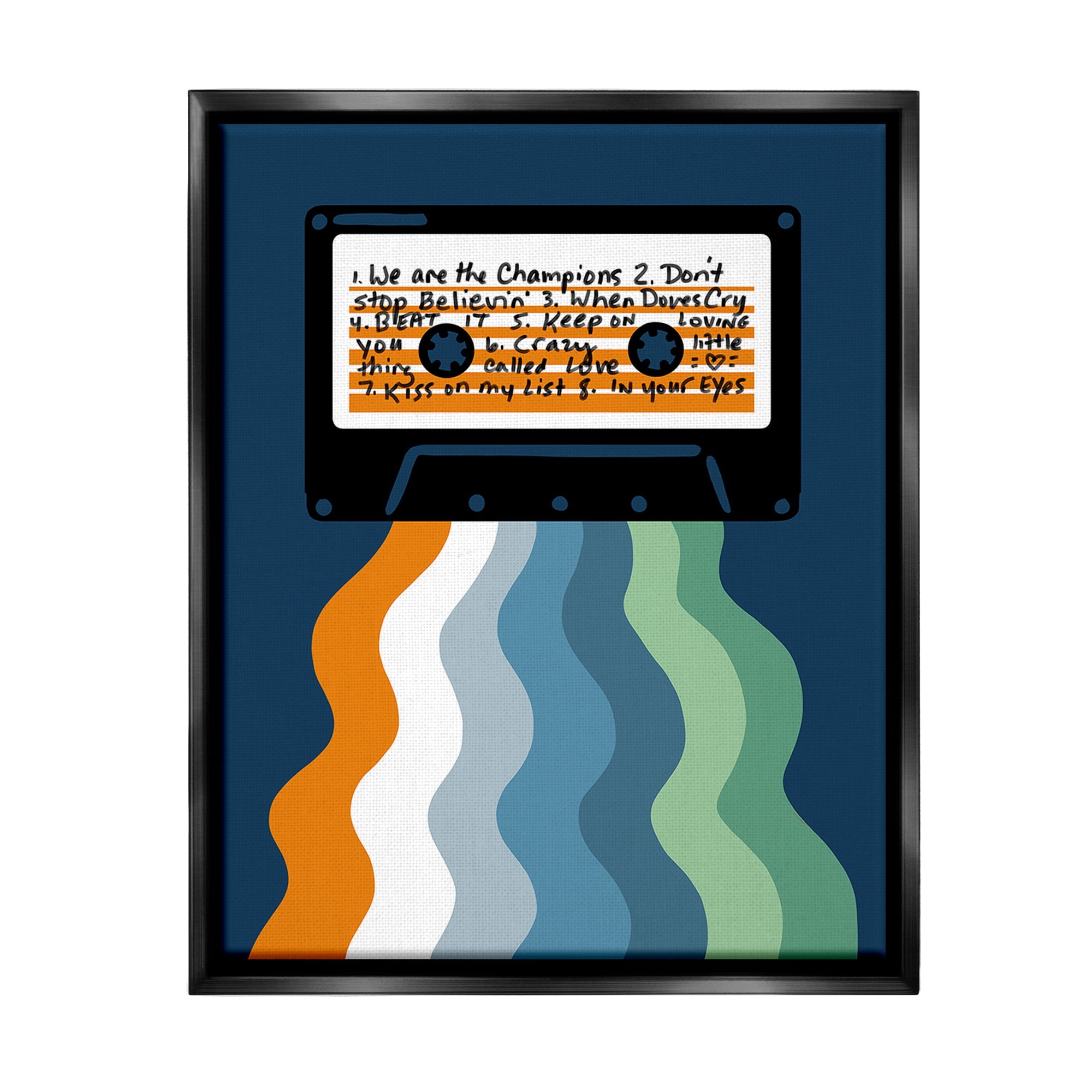 Stupell Industries Mix Tape Cassette Novelty Painting Black Floater Framed Canvas Art Print Wall Art, 17 x 21