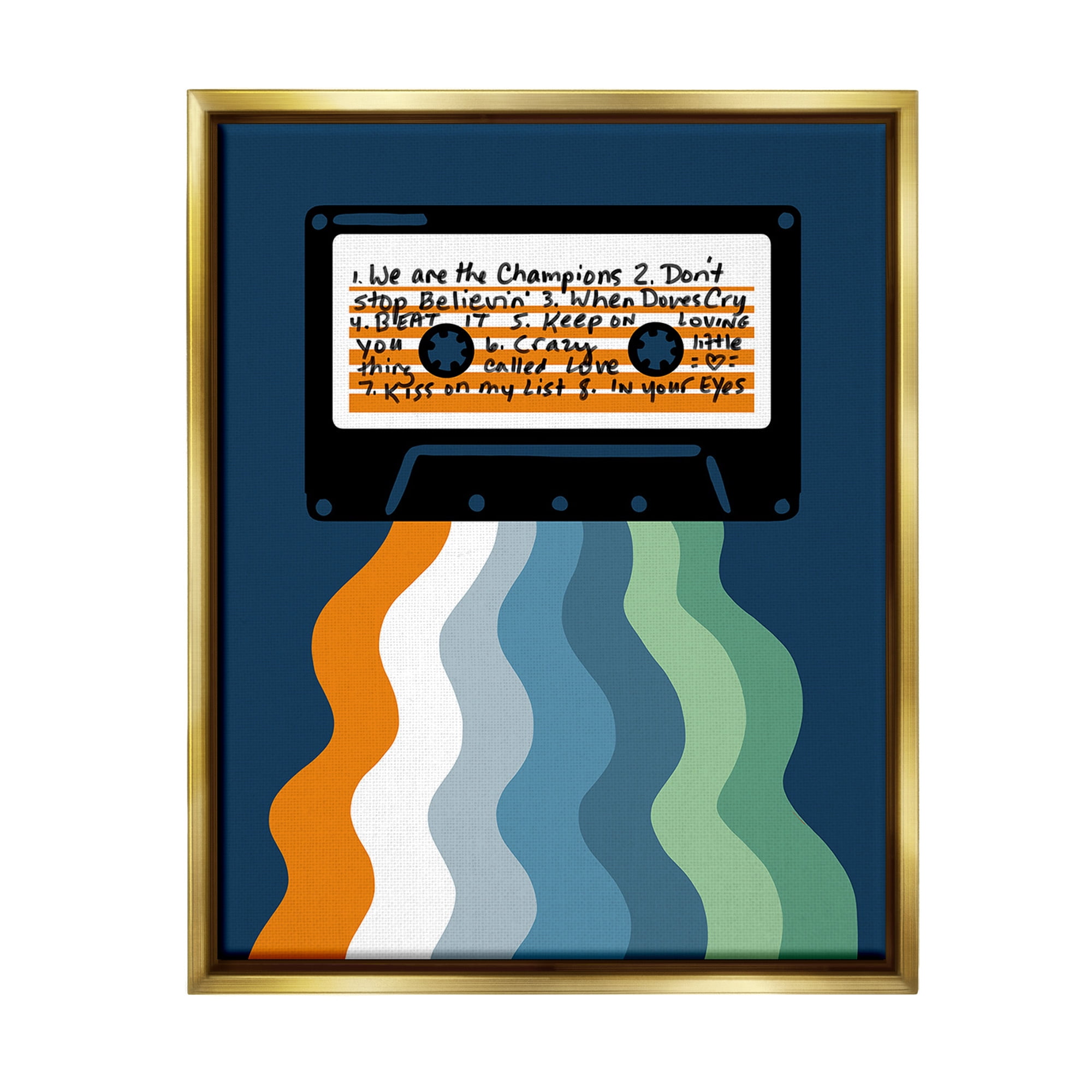 Stupell Industries Mix Tape Cassette Novelty Painting Gold Floater Framed Canvas Art Print Wall Art, 17 x 21