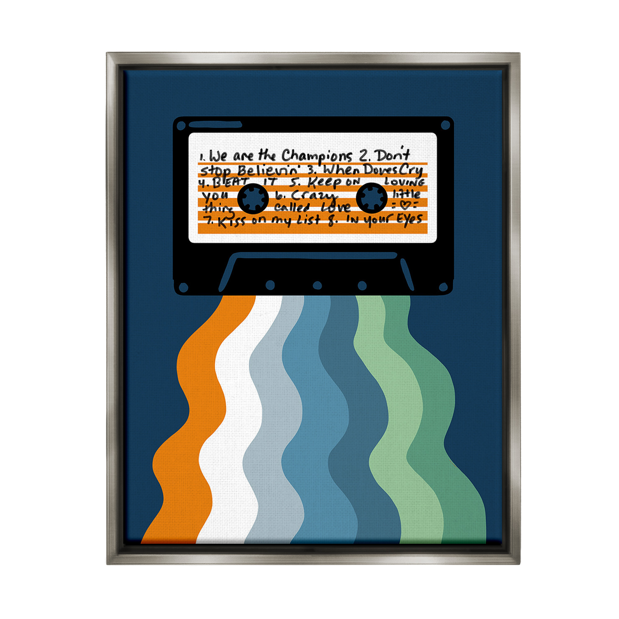 Stupell Industries Mix Tape Cassette Novelty Painting Gray Floater Framed Canvas Art Print Wall Art, 25 x 31