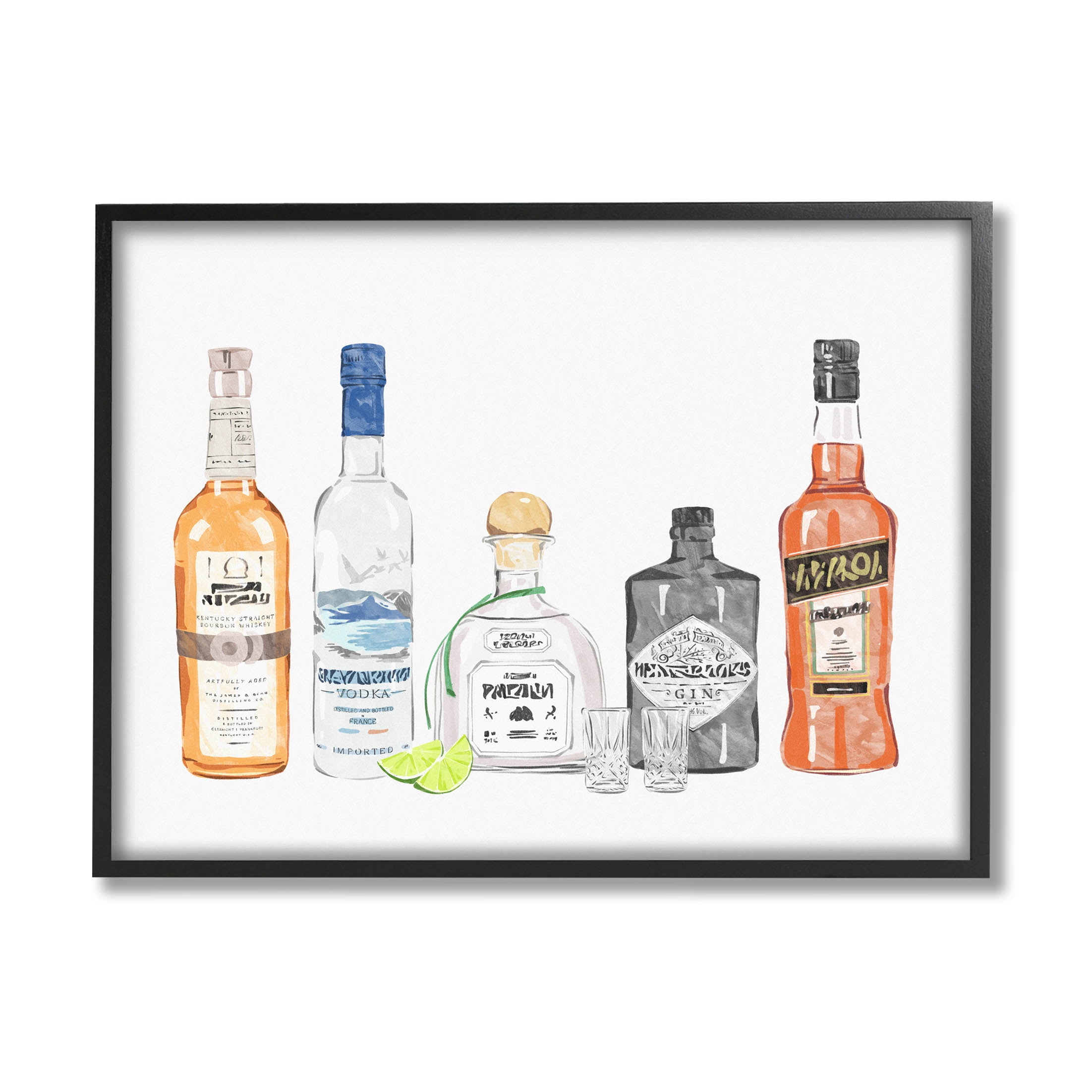 Stupell Industries Mixed Bar Liquor Bottles Graphic Art Black Framed Art Print Wall Art, Design by Ziwei Li
