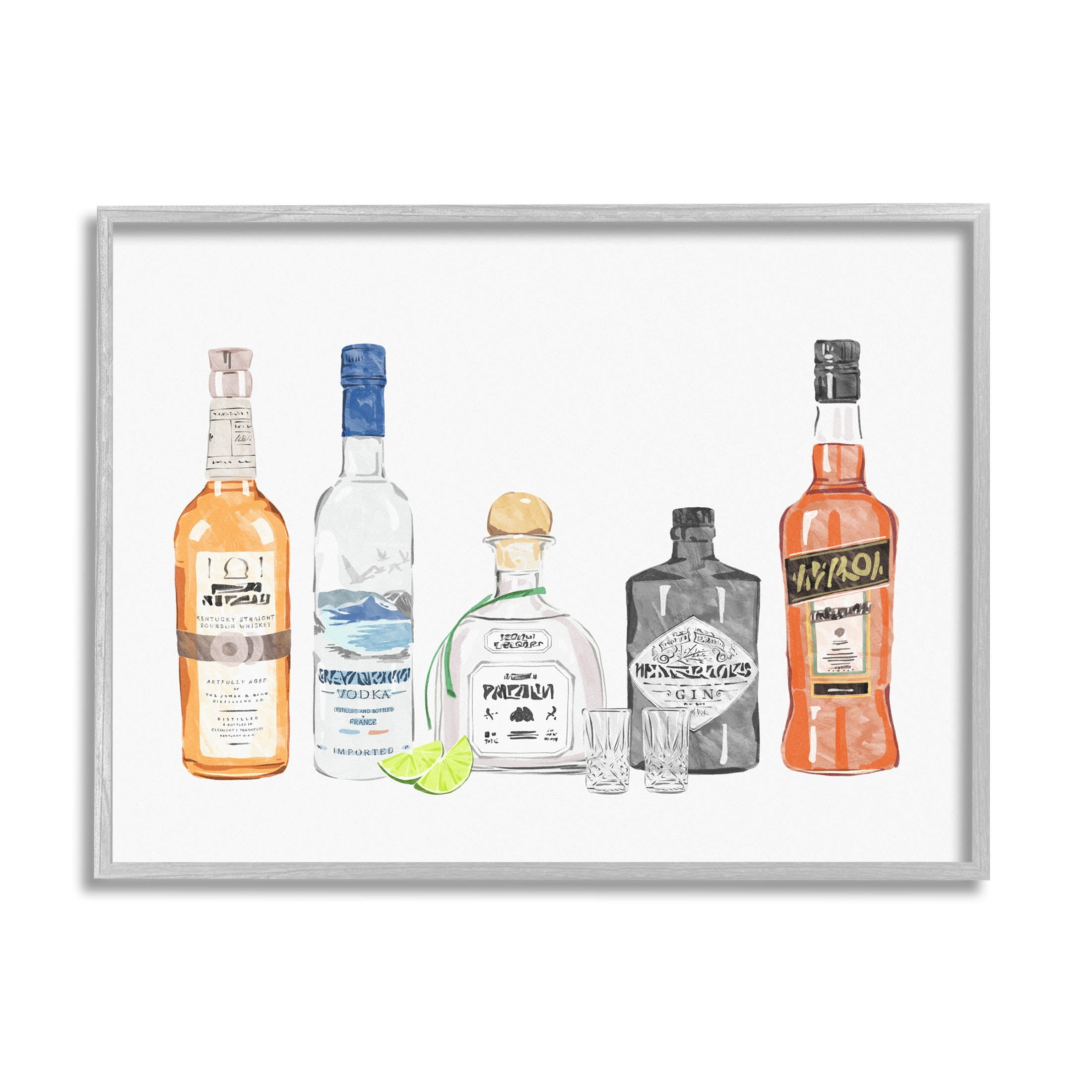 Stupell Industries Mixed Bar Liquor Bottles Graphic Art Gray Framed Art Print Wall Art, Design by Ziwei Li