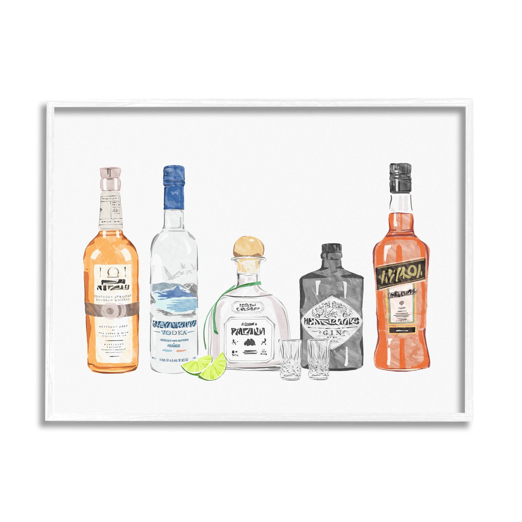 Stupell Industries Mixed Bar Liquor Bottles Graphic Art White Framed Art Print Wall Art, Design by Ziwei Li