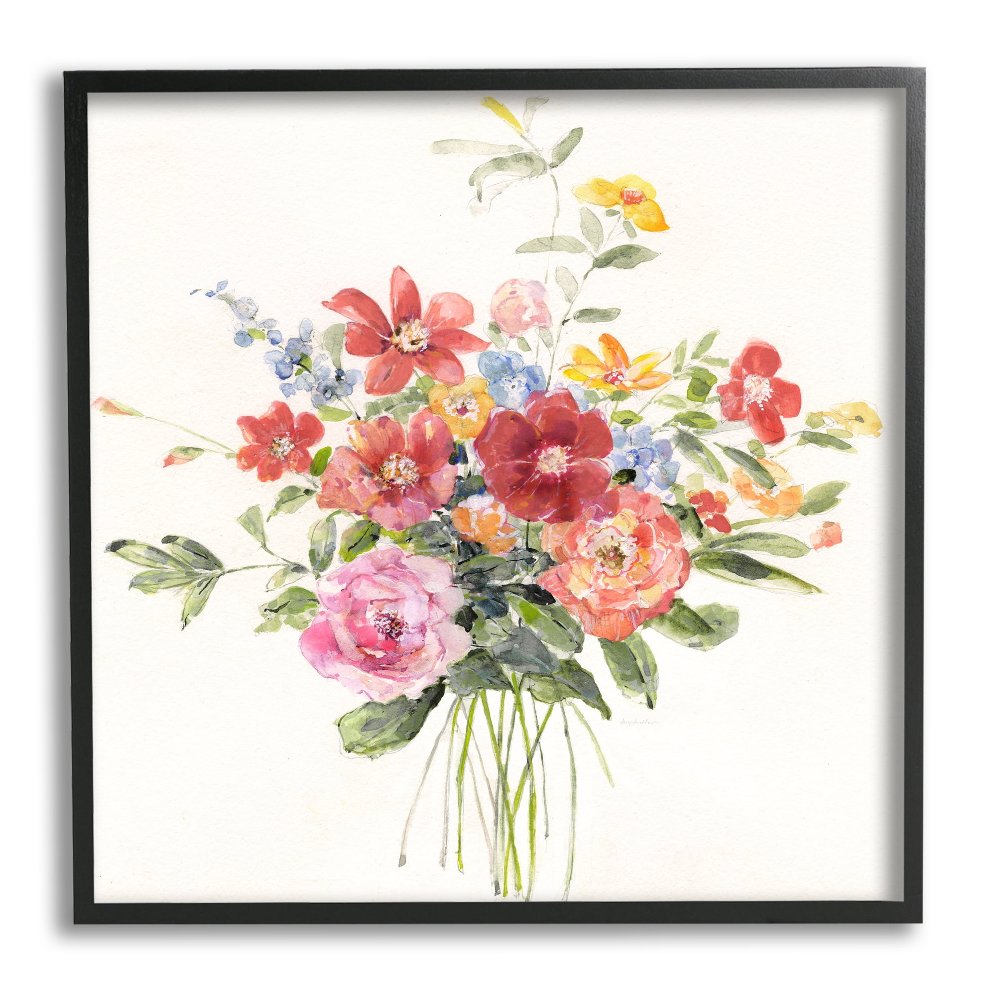 Stupell Industries Mixed Blooming Flowers Botanical & Floral Painting Black Framed Art Print Wall Art, 24 x 24