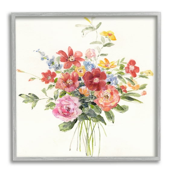 Stupell Industries Mixed Blooming Flowers Botanical & Floral Painting Gray Framed Art Print Wall Art, 24 x 24
