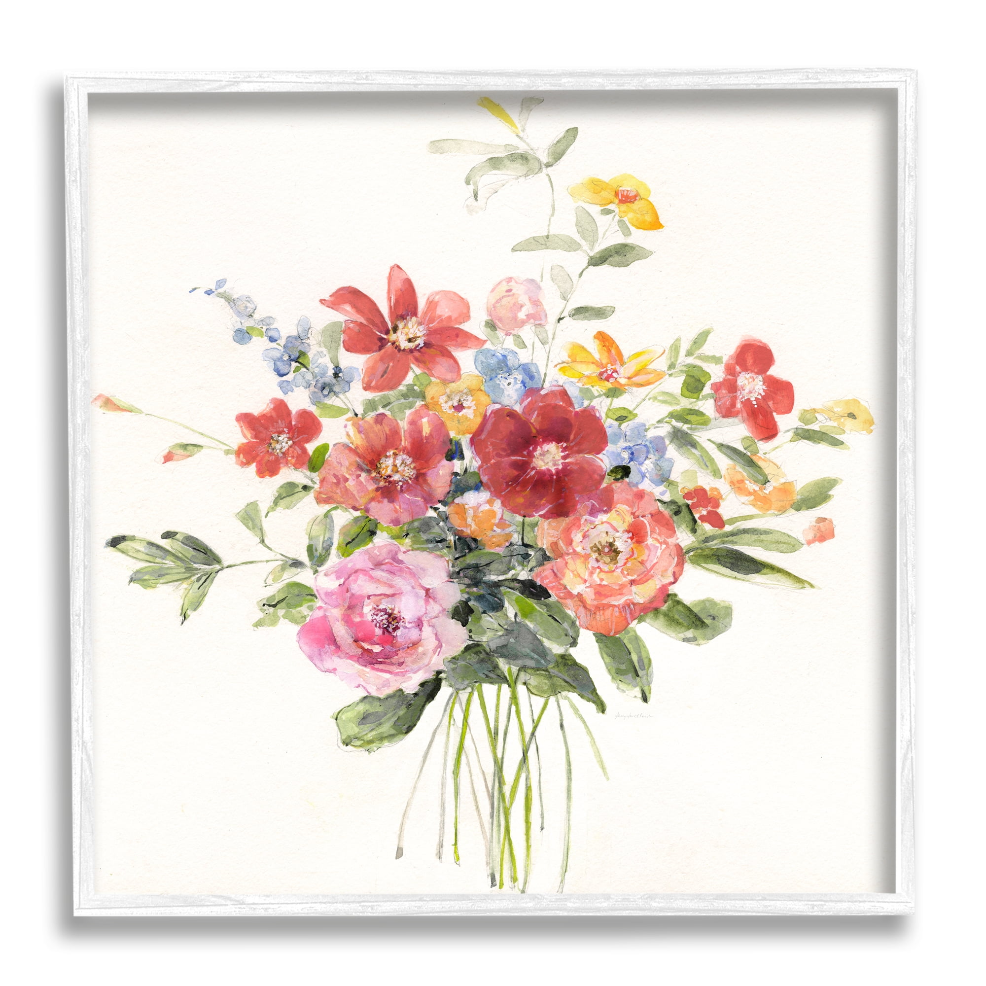 Stupell Industries Mixed Blooming Flowers Botanical & Floral Painting White Framed Art Print Wall Art, 12 x 12