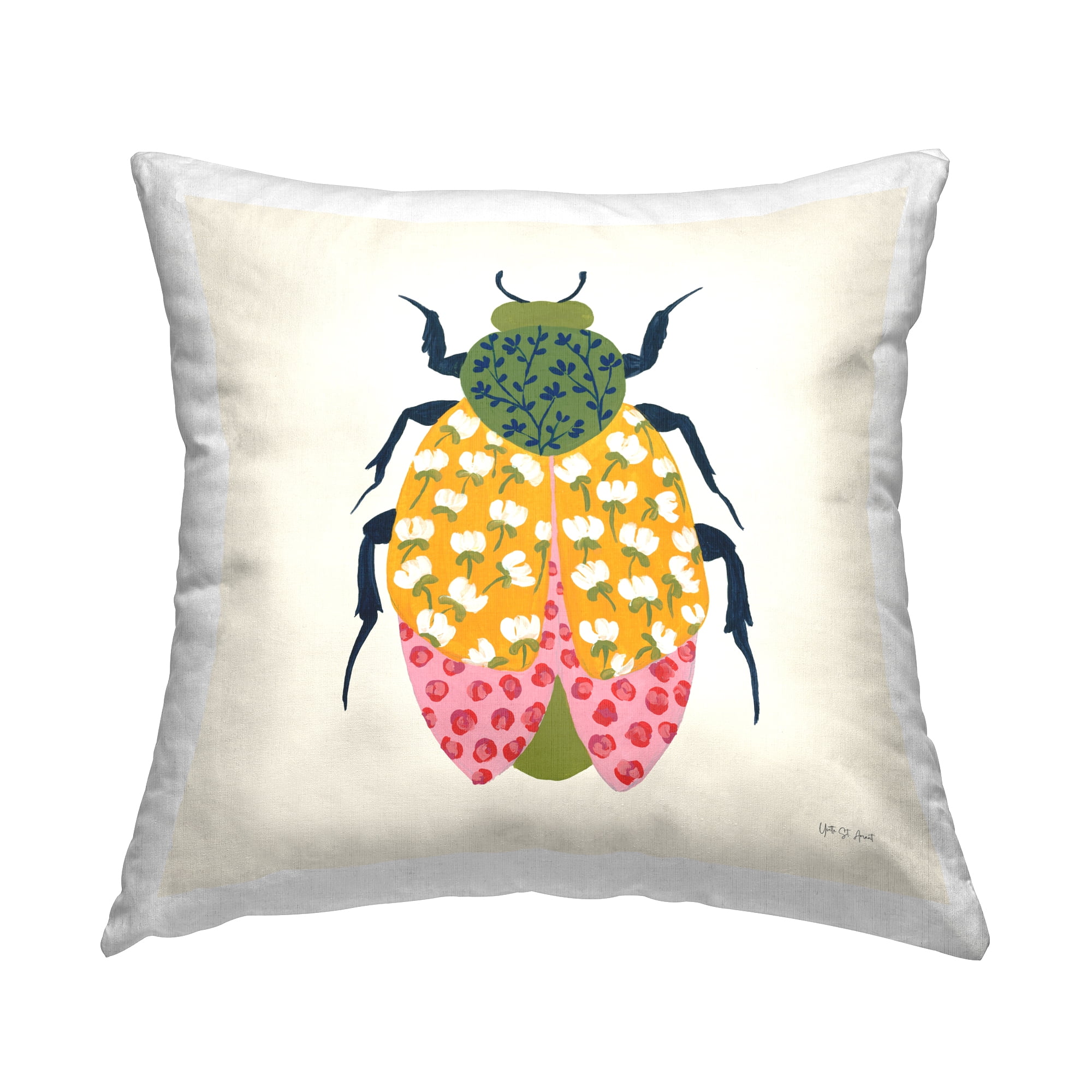 Stupell Industries Mixed Blooms Beetle Decorative Printed Throw Pillow Design by Yvette St. Amant.