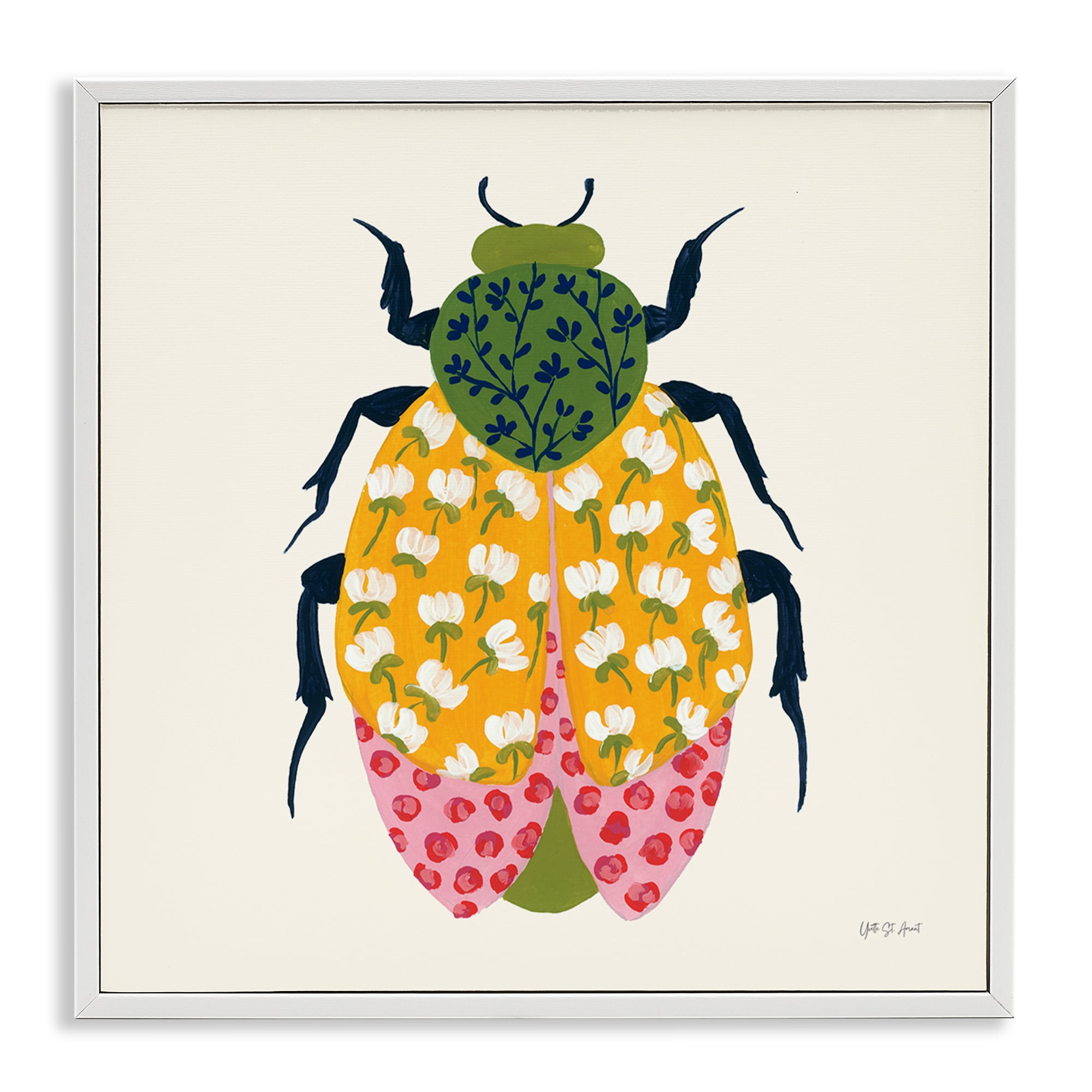 Stupell Industries Mixed Blooms Beetle Insects Painting White Framed Art Print Wall Art, 12 x 12