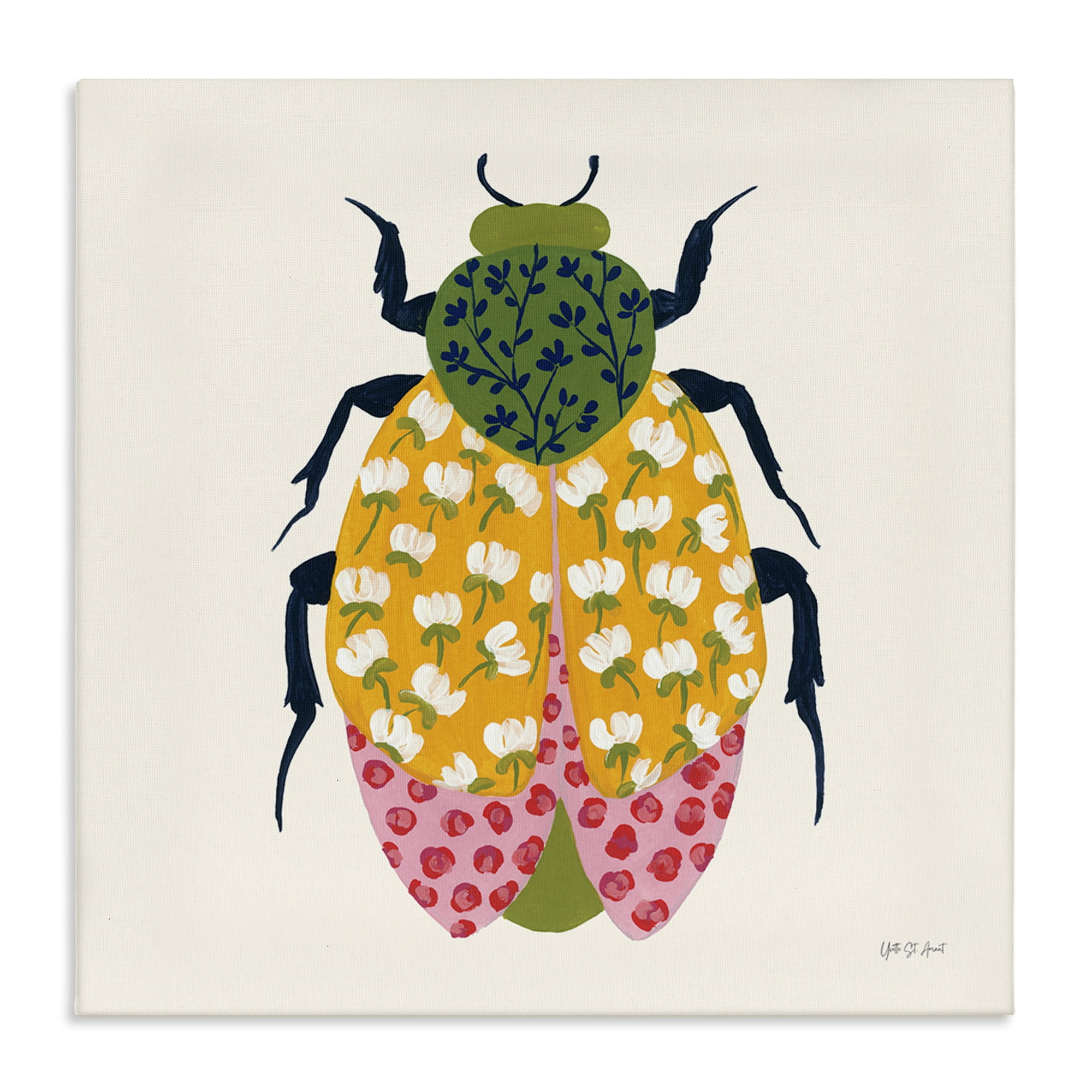 Stupell Industries Mixed Blooms Beetle Insects Painting Wrapped Canvas Art Print Wall Art, 17 x 17