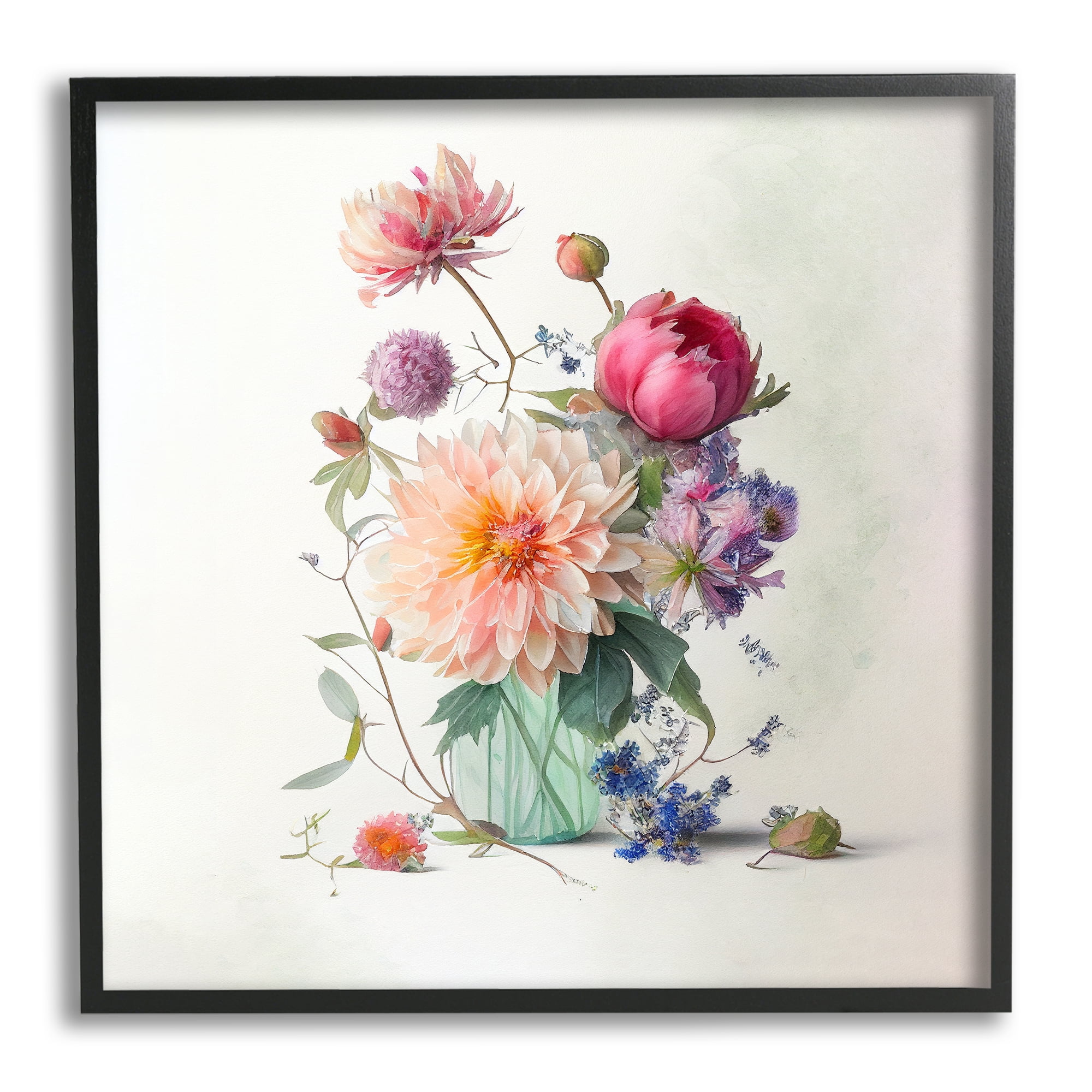 Stupell Industries Mixed Blooms Bouquet Botanical & Floral Painting Black Framed Art Print Wall Art, 17 x 17
