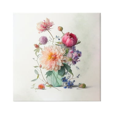 Stupell Industries Mixed Blooms Bouquet Botanical & Floral Painting Gallery Wrapped Canvas Art Print Wall Art, 17 x 17