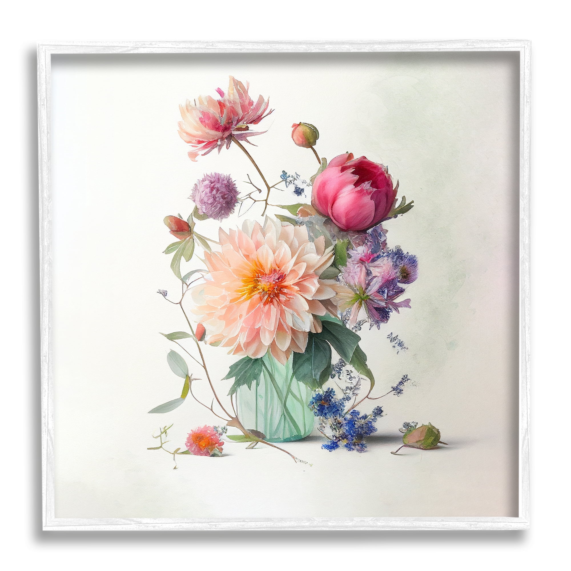Stupell Industries Mixed Blooms Bouquet Botanical & Floral Painting White Framed Art Print Wall Art, 17 x 17