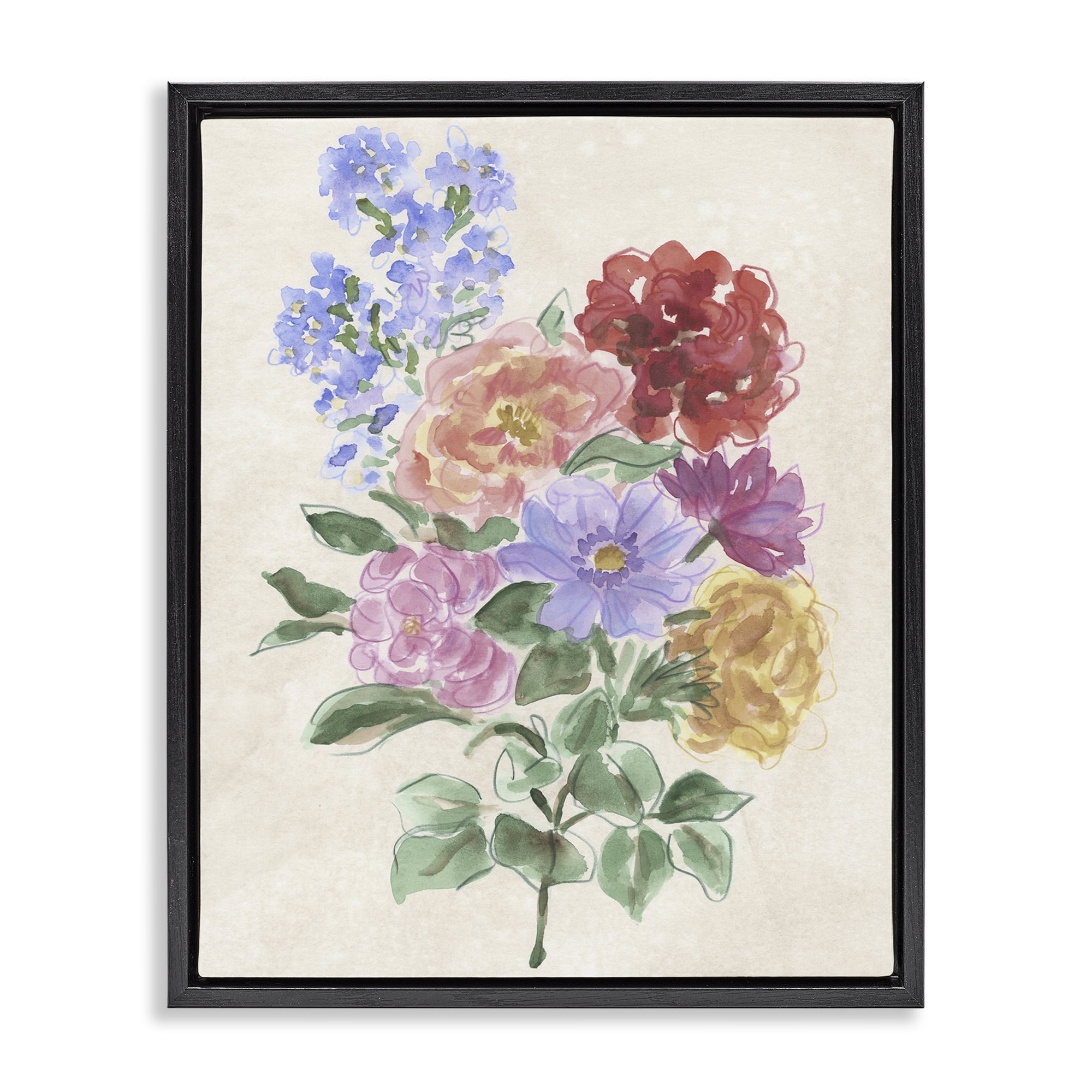Stupell Industries Mixed Blooms on Parchment Black Framed Floater Canvas Wall Art, design by June Erica Vess