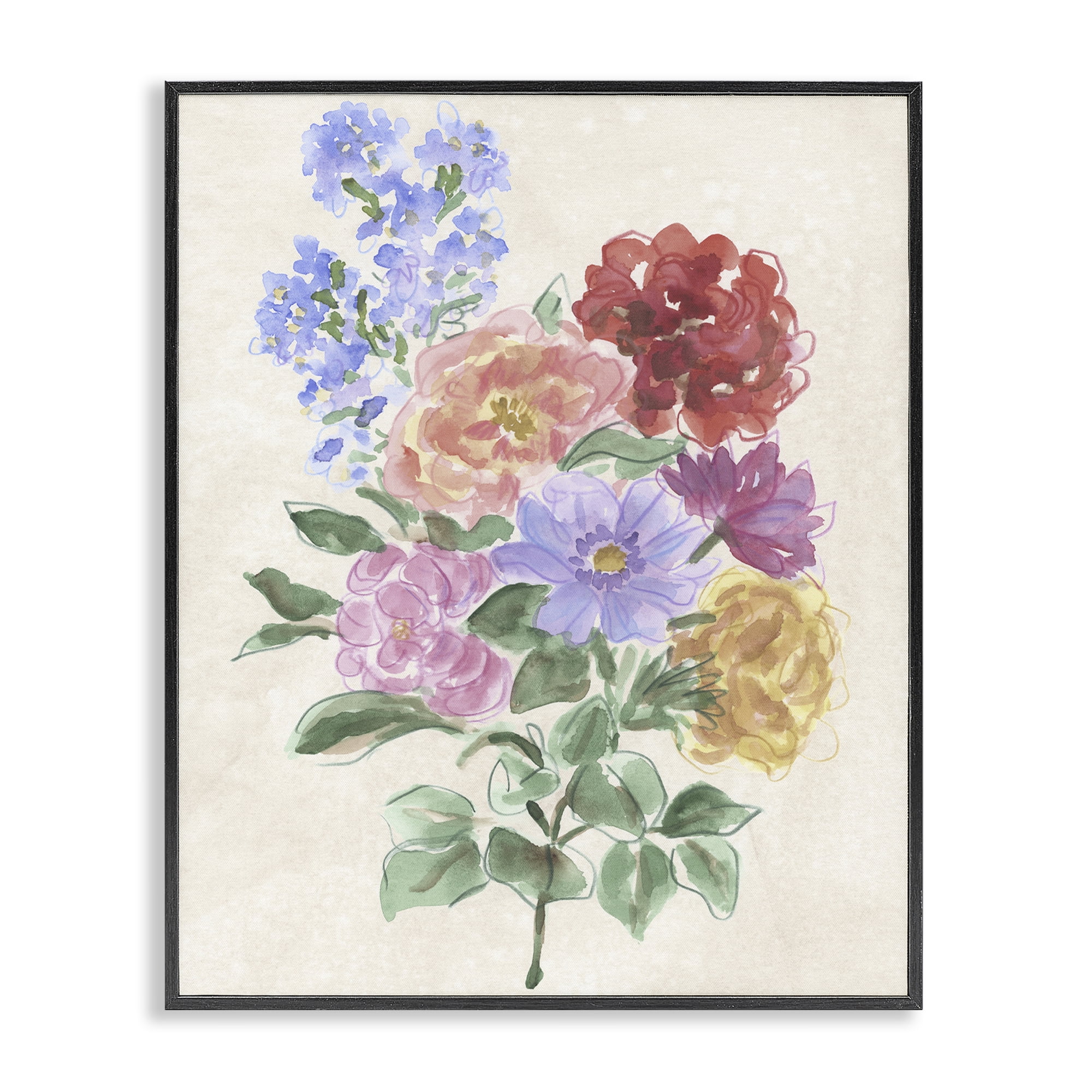 Stupell Industries Mixed Blooms on Parchment Black Framed Giclee Art, design by June Erica Vess