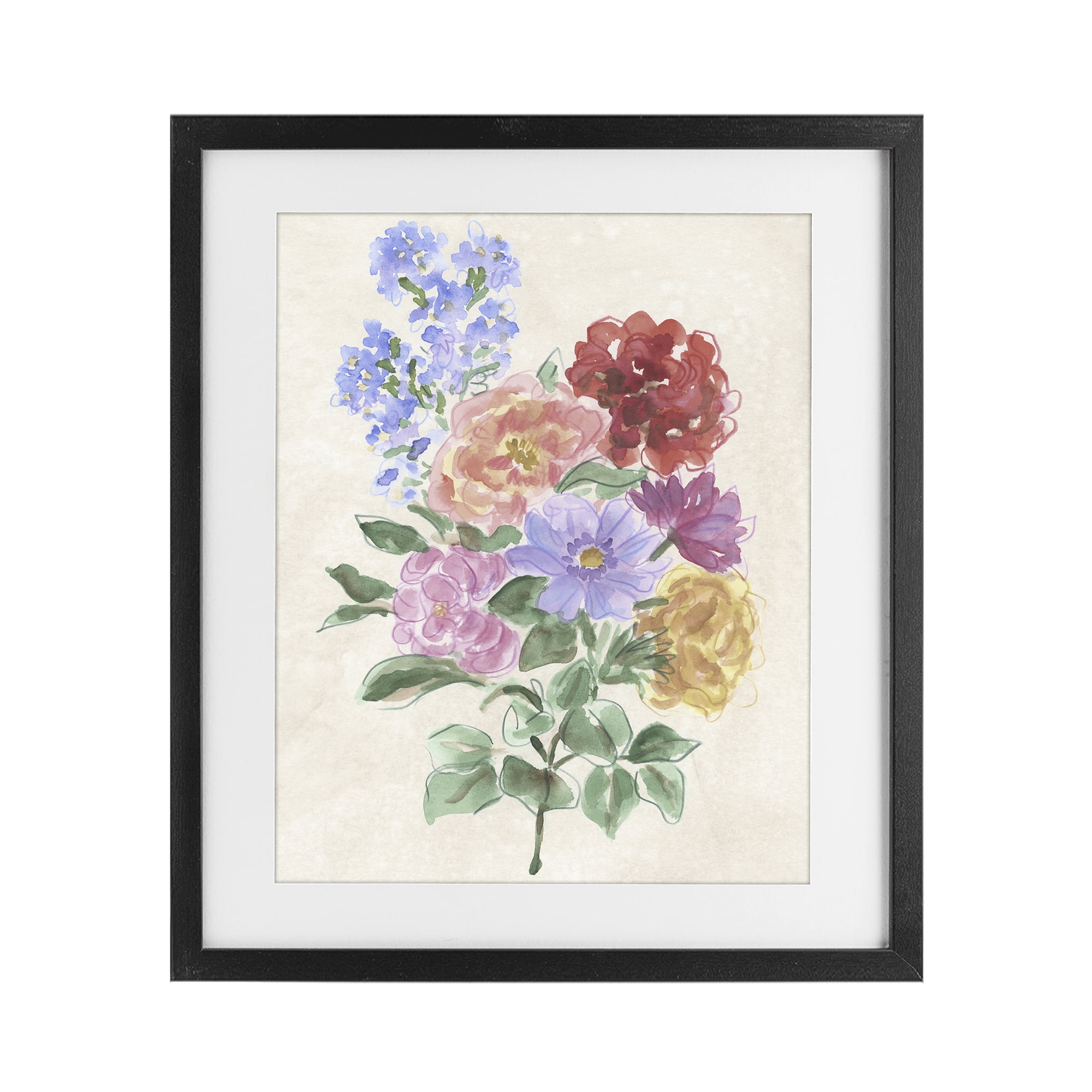 Stupell Industries Mixed Blooms on Parchment Black Framed Print Under Glass, design by June Erica Vess