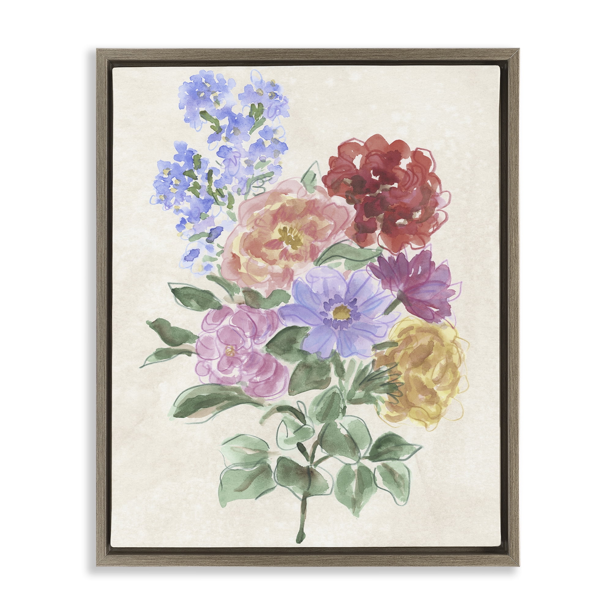 Stupell Industries Mixed Blooms on Parchment Brown Framed Floater Canvas Wall Art, design by June Erica Vess