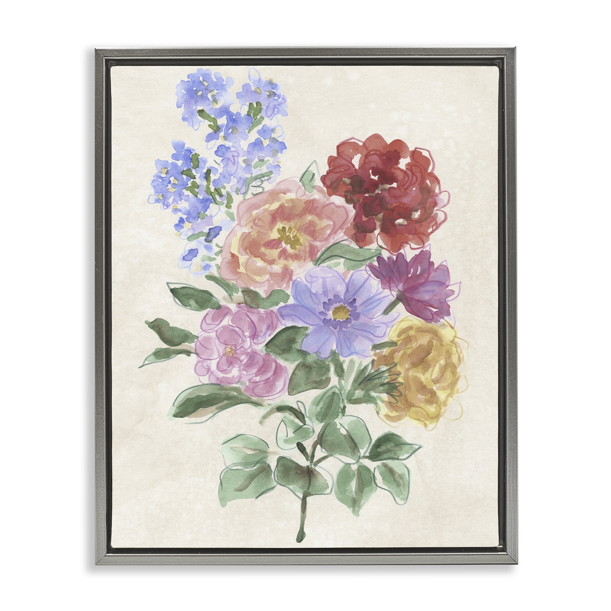 Stupell Industries Mixed Blooms on Parchment Gray Framed Floater Canvas Wall Art, design by June Erica Vess