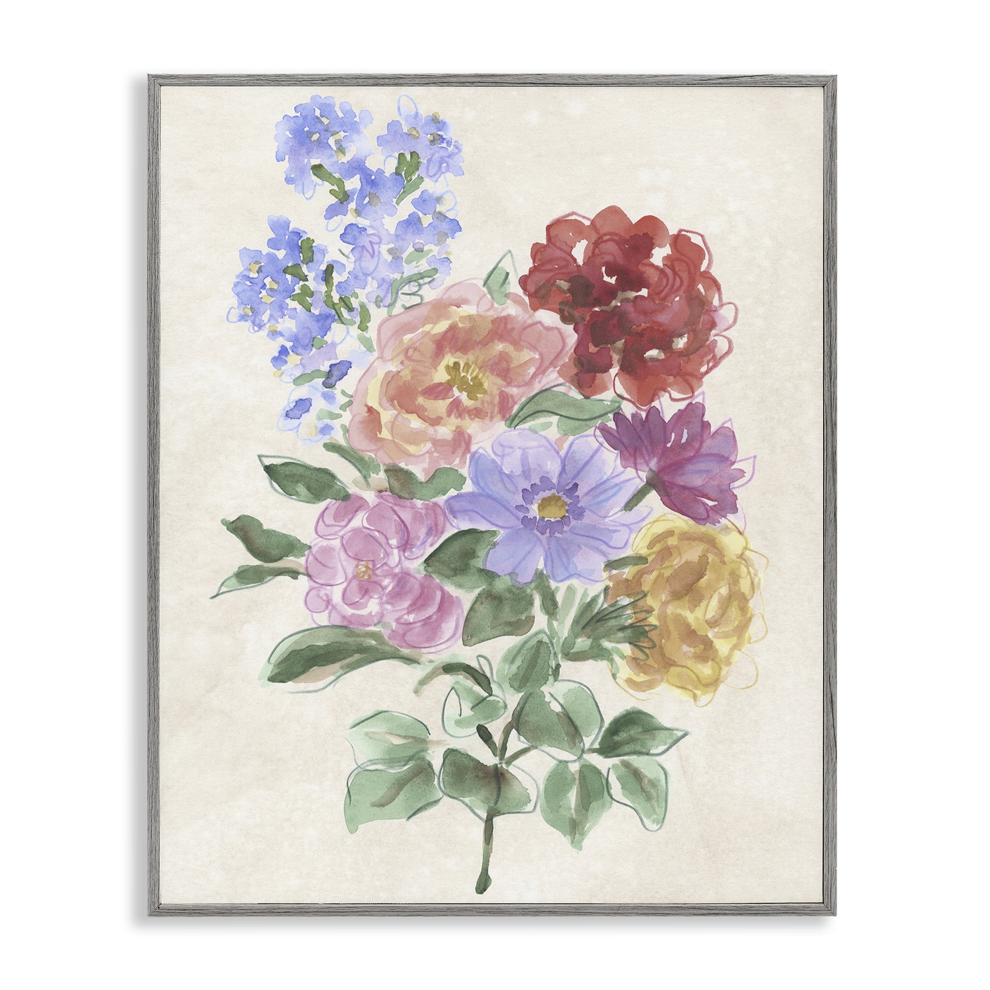 Stupell Industries Mixed Blooms on Parchment Gray Framed Giclee Art, design by June Erica Vess