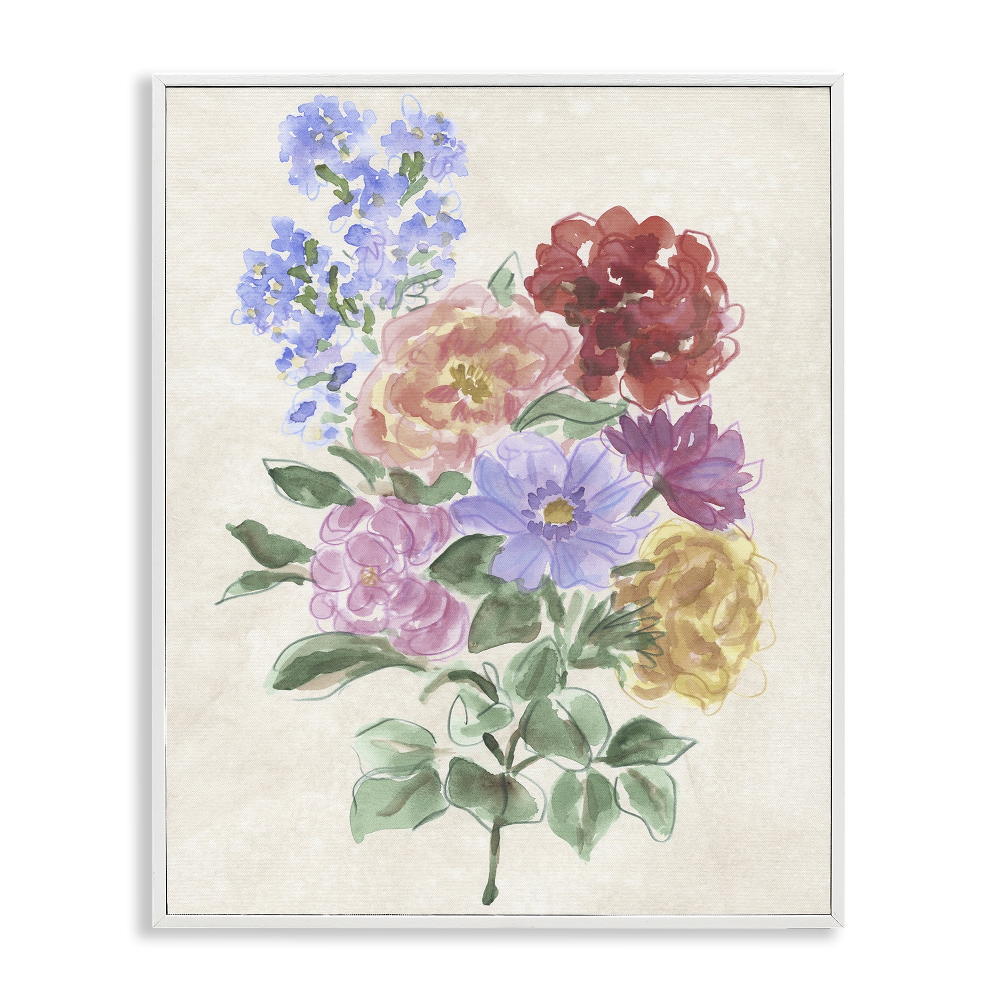 Stupell Industries Mixed Blooms on Parchment White Framed Giclee Art, design by June Erica Vess
