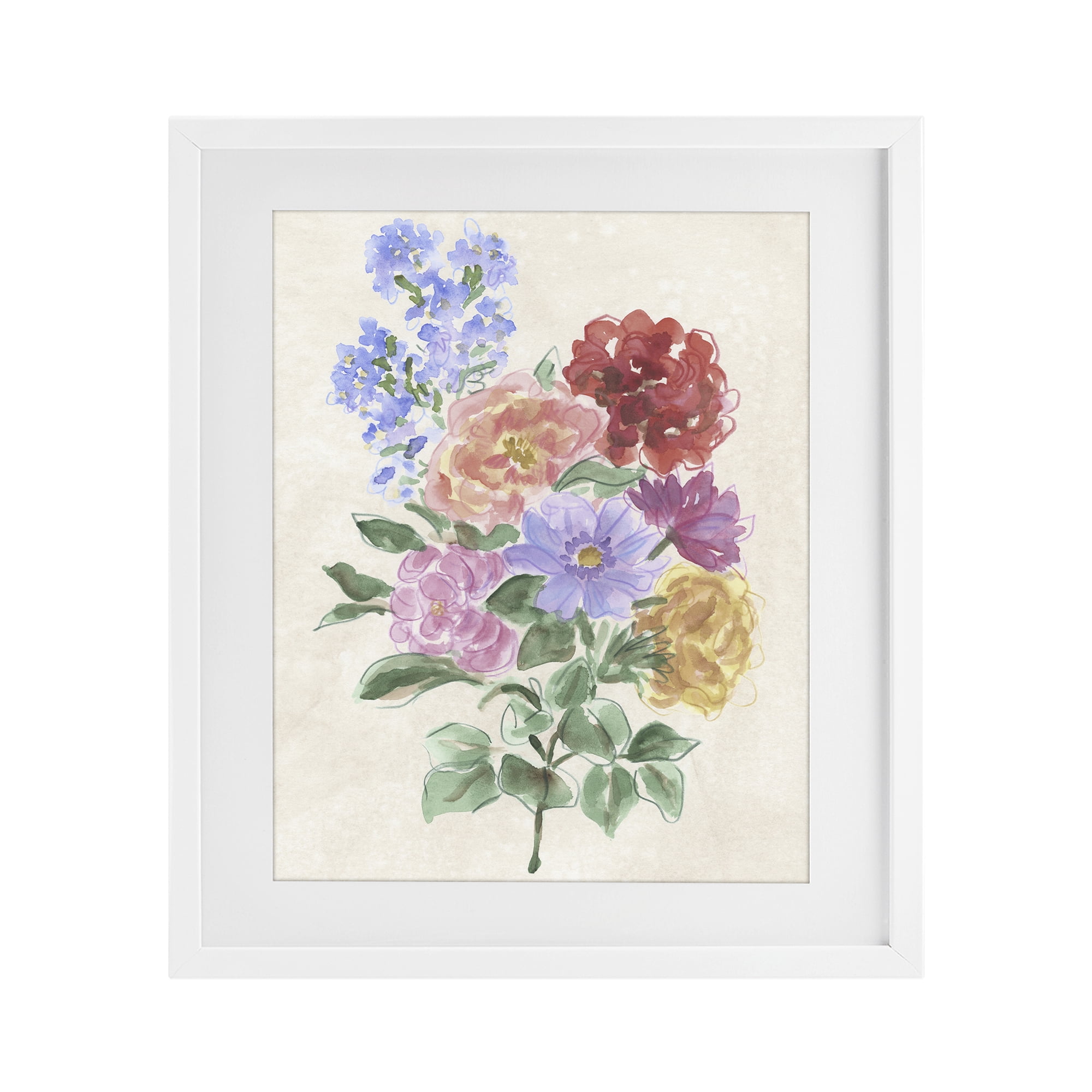 Stupell Industries Mixed Blooms on Parchment White Framed Print Under Glass, design by June Erica Vess