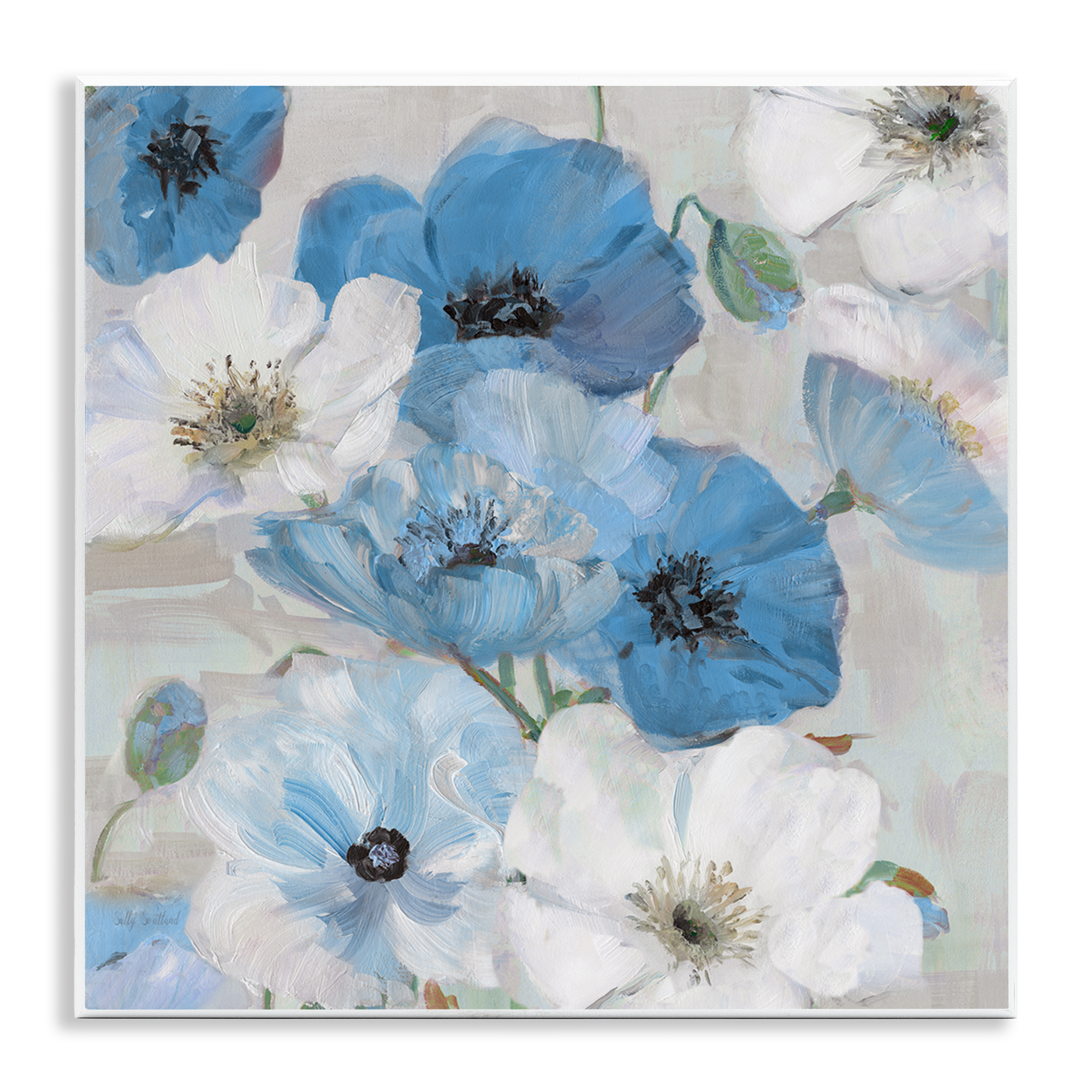 Stupell Industries Mixed Blue & White Blooms Plants & Flowers Painting Unframed Art Print Wall Art, 12 x 12