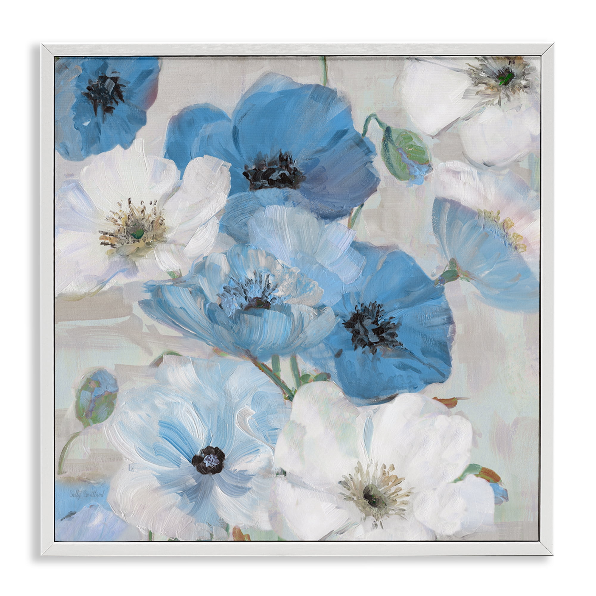 Stupell Industries Mixed Blue & White Blooms Plants & Flowers Painting White Framed Art Print Wall Art, 24 x 24