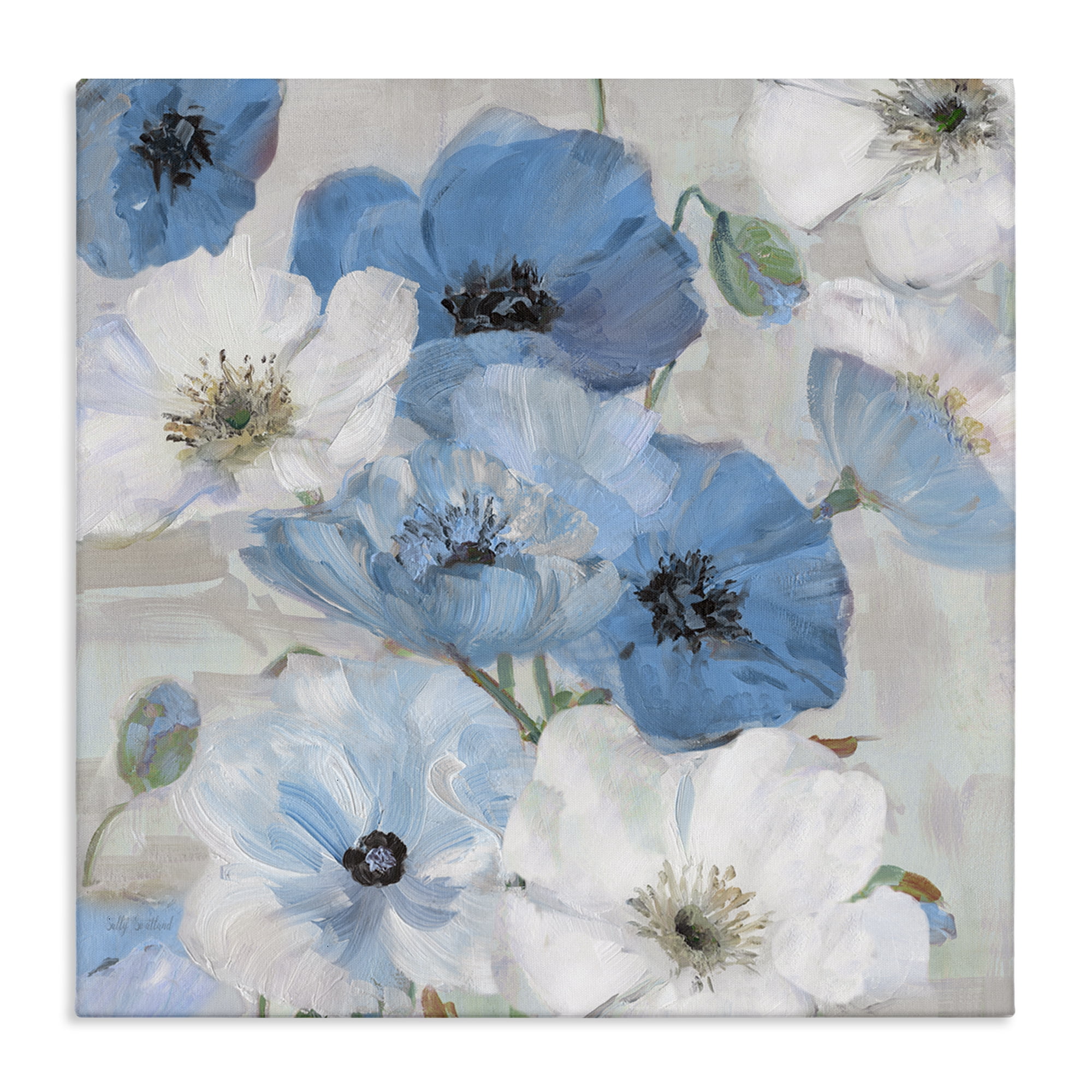 Stupell Industries Mixed Blue & White Blooms Plants & Flowers Painting Wrapped Canvas Art Print Wall Art, 30 x 30