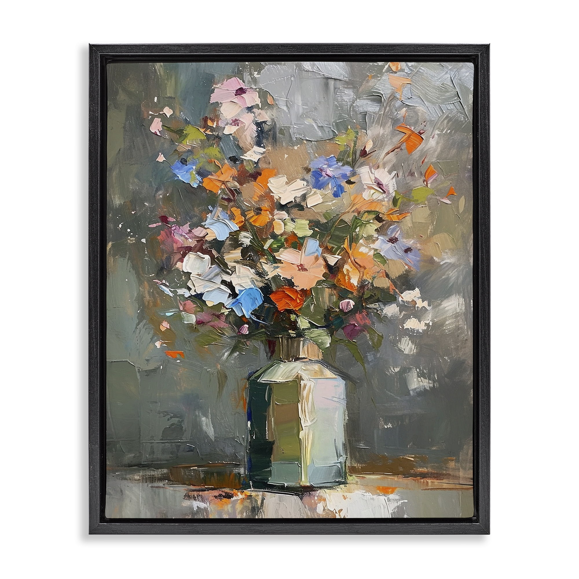 Stupell Industries Mixed Bold Bouquet Botanical & Floral Painting Black Floater Framed Canvas Art Print Wall Art, 25 x 31