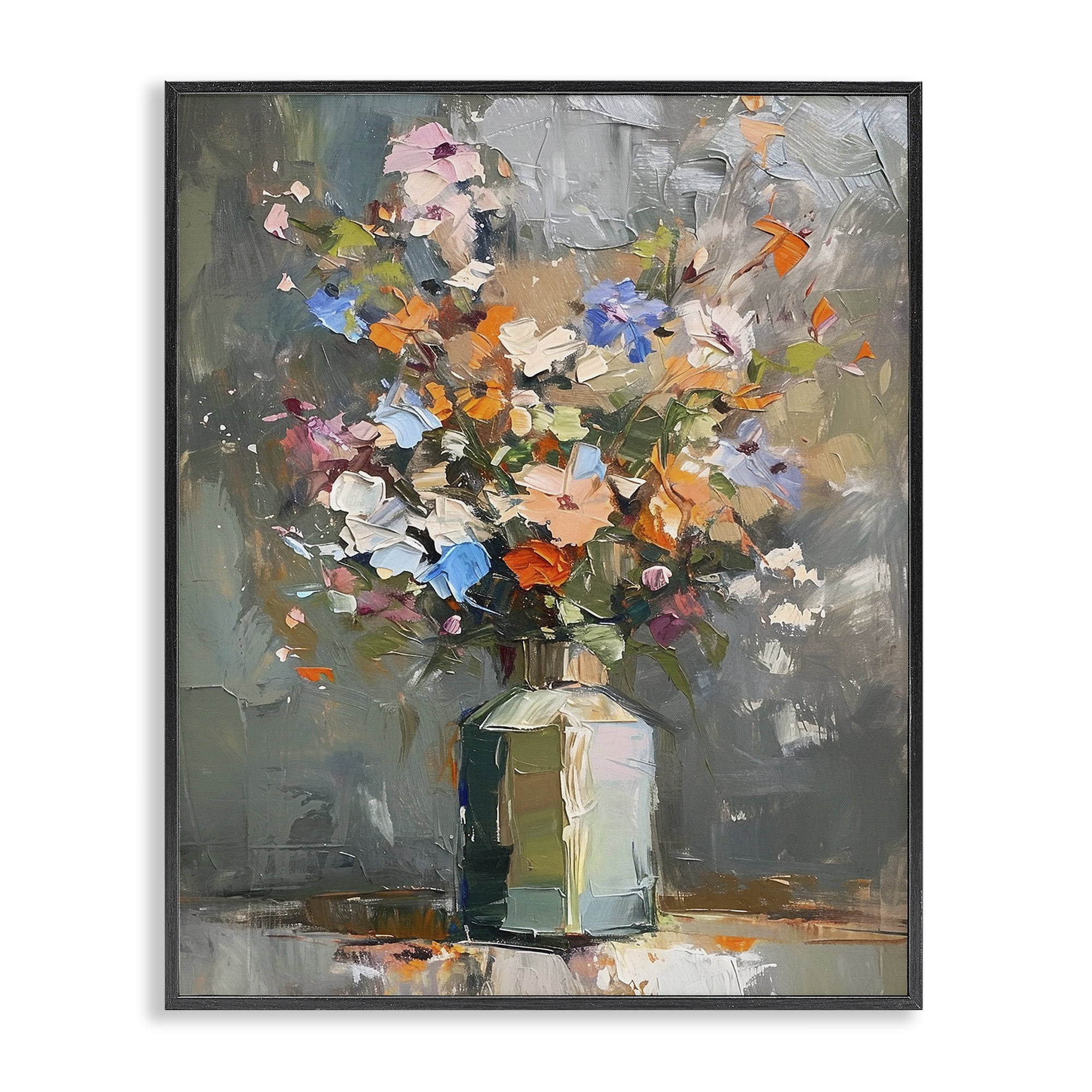 Stupell Industries Mixed Bold Bouquet Botanical & Floral Painting Black Framed Art Print Wall Art, 16 x 20